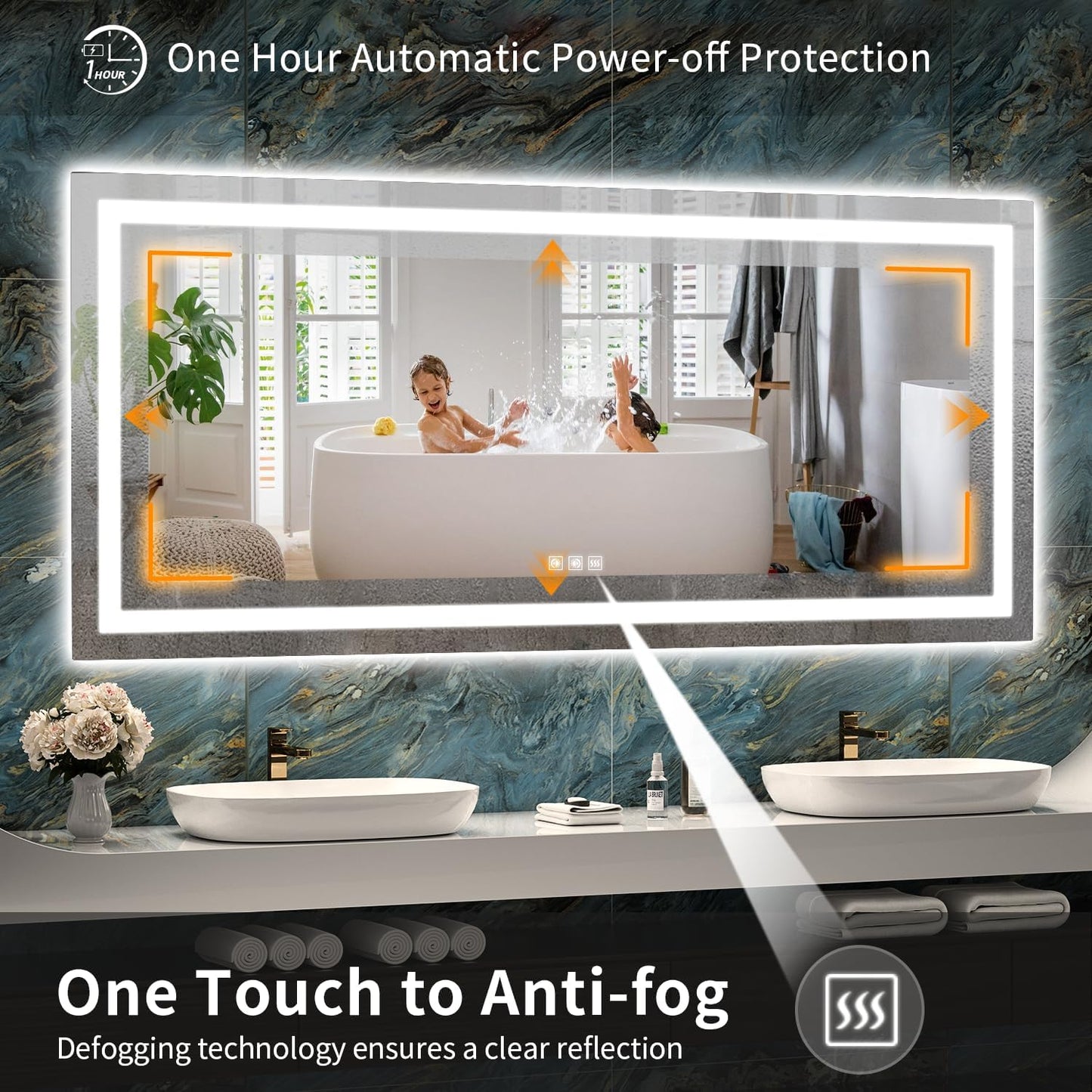 LED Mirror for Bathroom, 72x32 Inch Backlit + Front Lighted Bathroom Vanity Mirror with Lights, Double Light Strips, 3 Colors, Shatter-Proof, Anti-Fog and Brightness Memory