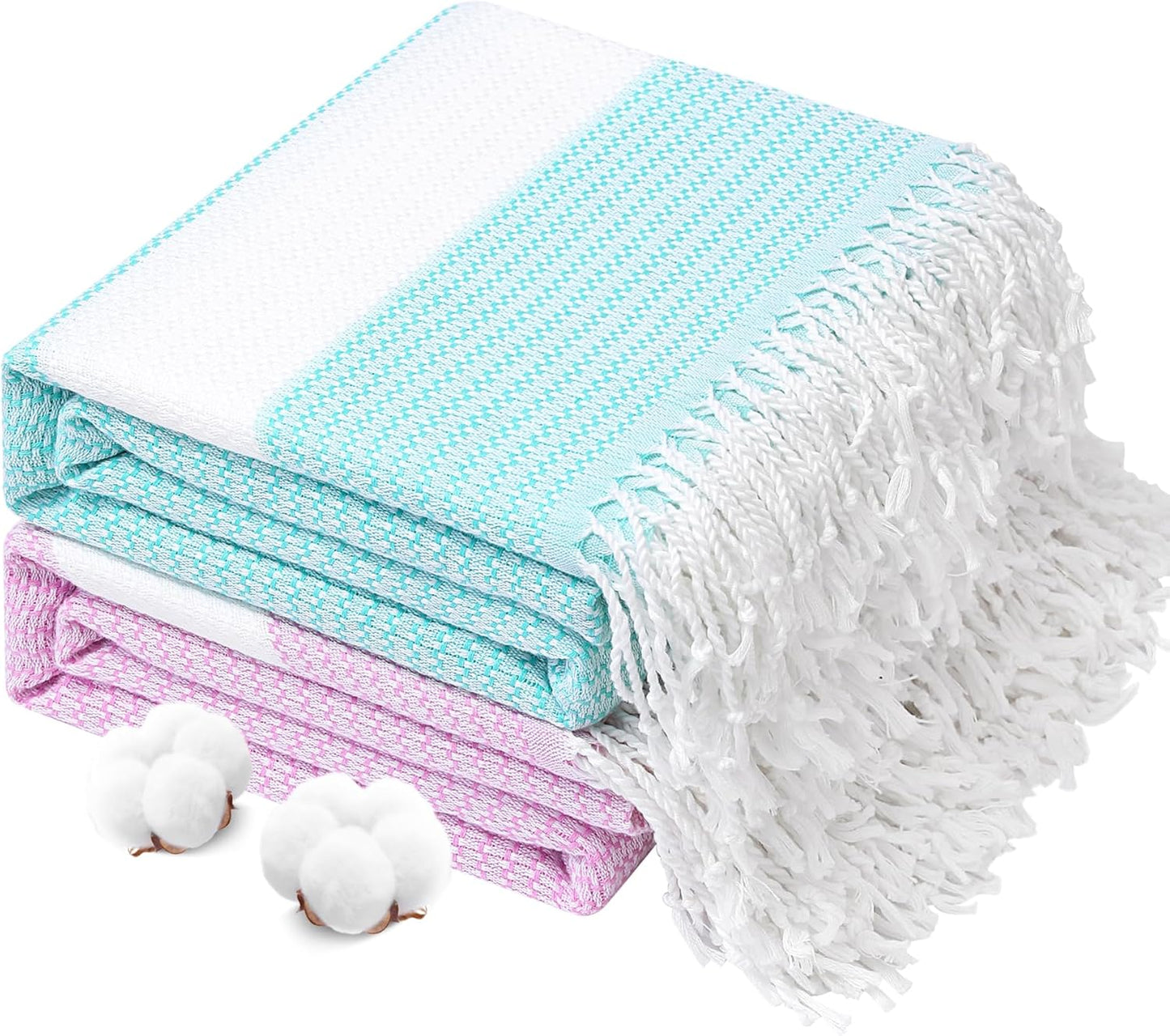Genovega 2 Packs Oversized Turkish Beach Towels 74"x38" Thin Quick Dry Sand Free Pool Swim Bathing Towel Extra Large Blanket Adult Travel Essentials Accessories Summer Vacation LightGreen Purple Dot