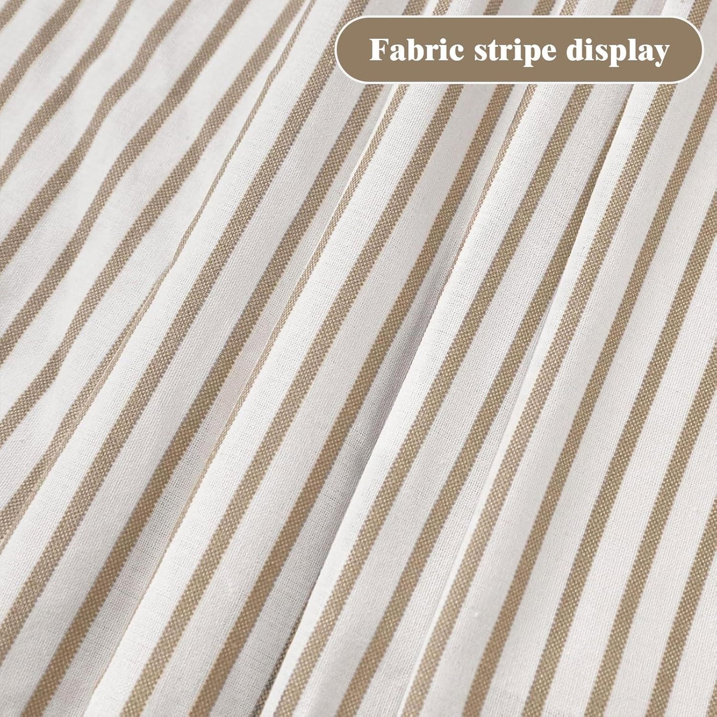 Farmhouse Shower Curtain Linen Beige Button Woven Fabric Country Rustic Western, Pleated Beige Stripe 60" W x 72" L