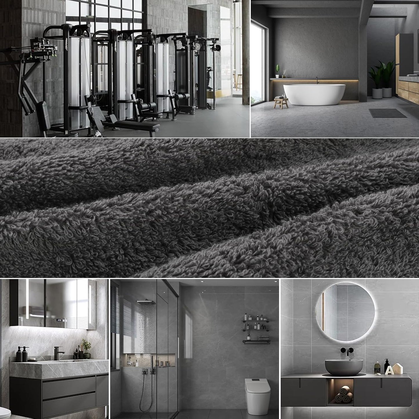 SEMAXE Bathroom Towel Set, 8-Piece Gray Cotton Towels with Loops – 2 Bath, 2 Hand, 4 Washcloths, Soft, Absorbent & Durable