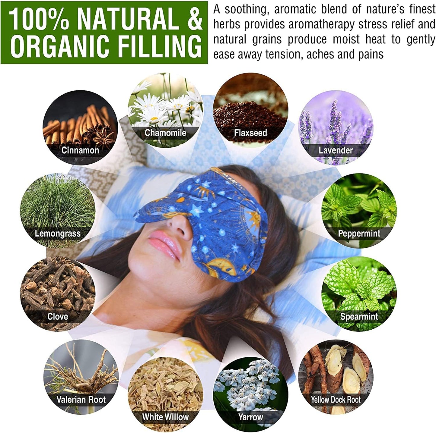 Nature's Approach Basic Herb Pack Rice Heating Pad Microwavable Reusable Heat Pack with Herbal Aromatherapy Fill, Freezer and Microwave Safe for Hot and Cold Therapy, Celestial Indigo
