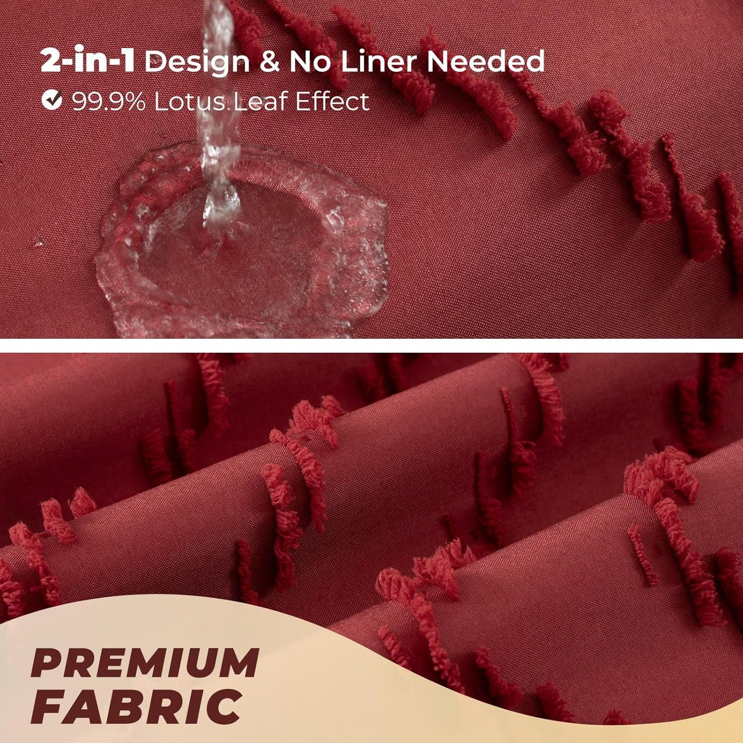 78inches Long Burgundy Shower Curtain Boho Farmhouse Shower Curtain 72 x 78 Tufted Chevron Textured Minimalist Shower Curtains for Bathroom