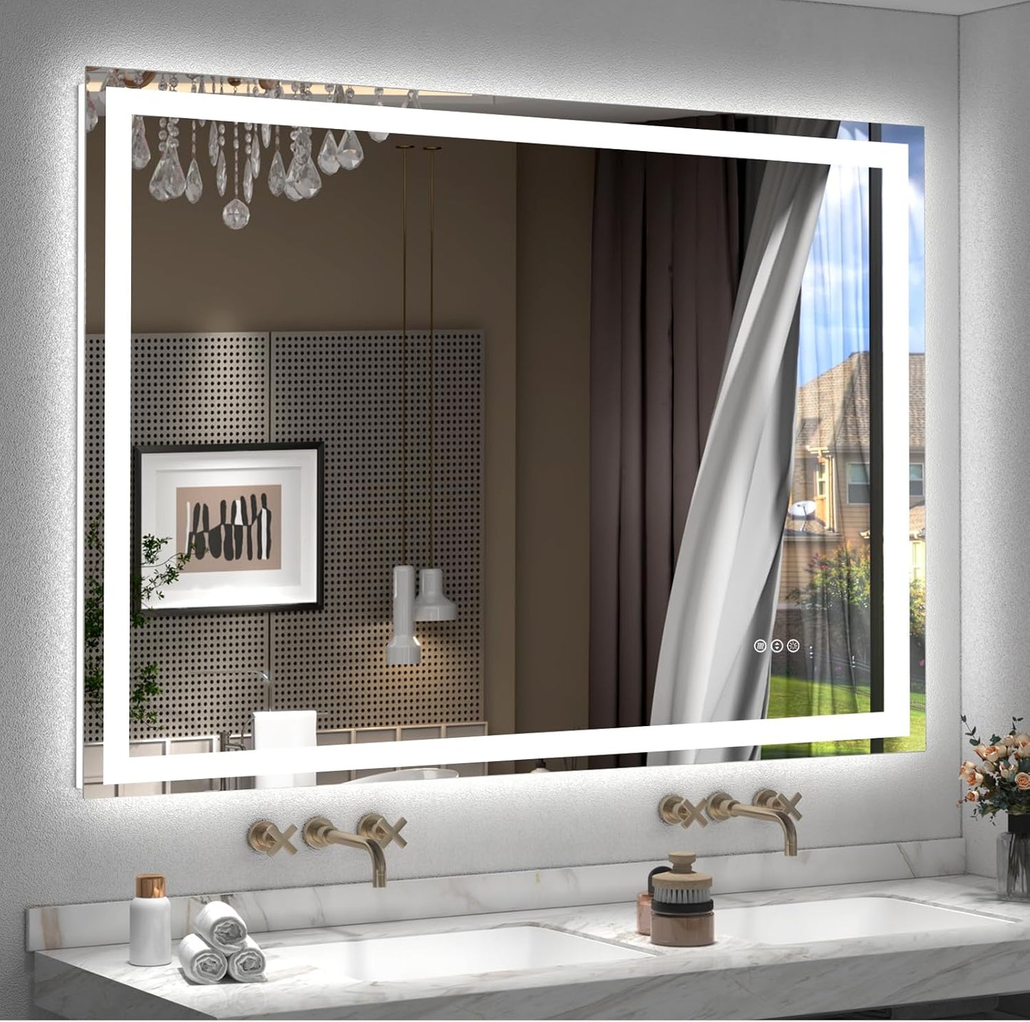 48x40 LED Mirror for Bathroom, Lighted Vanity Mirror for Wall, Dimmable, Anti-Fog, Shatter-Proof, ETL Listed (Front Lit + Backlit)