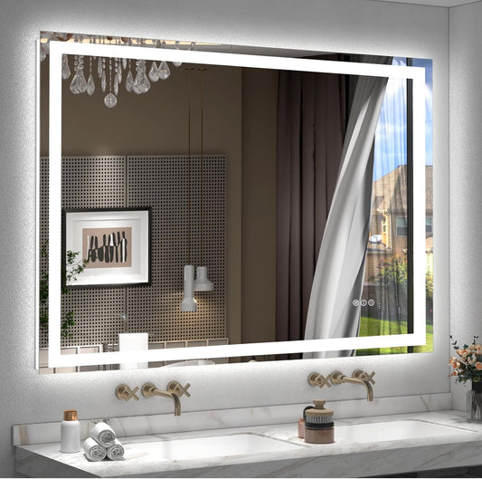 48x40 LED Mirror for Bathroom, Lighted Vanity Mirror for Wall, Dimmable, Anti-Fog, Shatter-Proof, ETL Listed (Front Lit + Backlit)