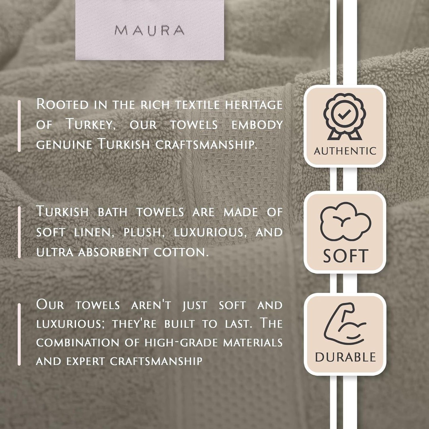 MAURA Ivory Extra Large Turkish Cotton Luxury Bath Towels Set of 4. Ultra-Soft, Thick & Plush Towels for Bathroom - Cream