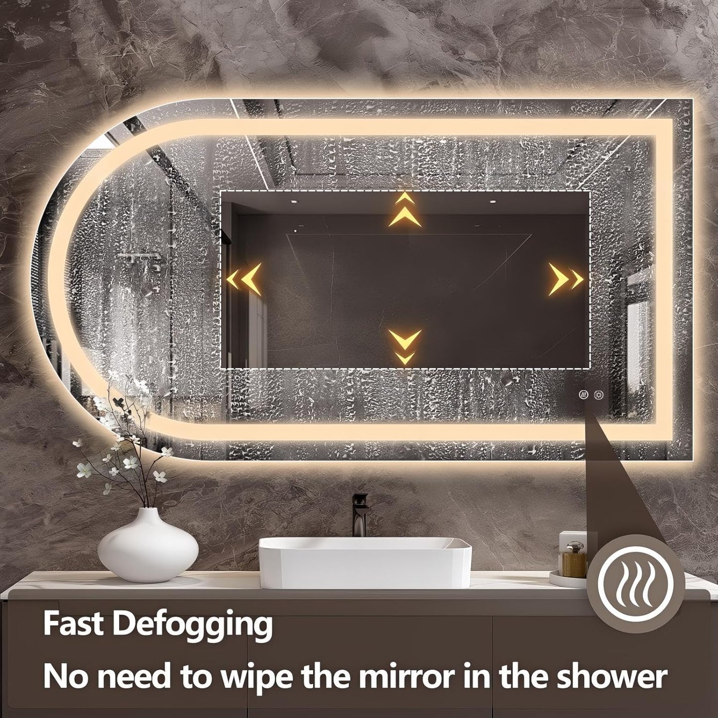 Niccy Arched LED Bathroom Mirror, 55x30 Arch Wall Mounted Frameless Bathroom Mirror for Vanity, Smart Lighted Frontlit Mirrors with Memory Function for Bathroom Bedroom Beauty Hair Salon