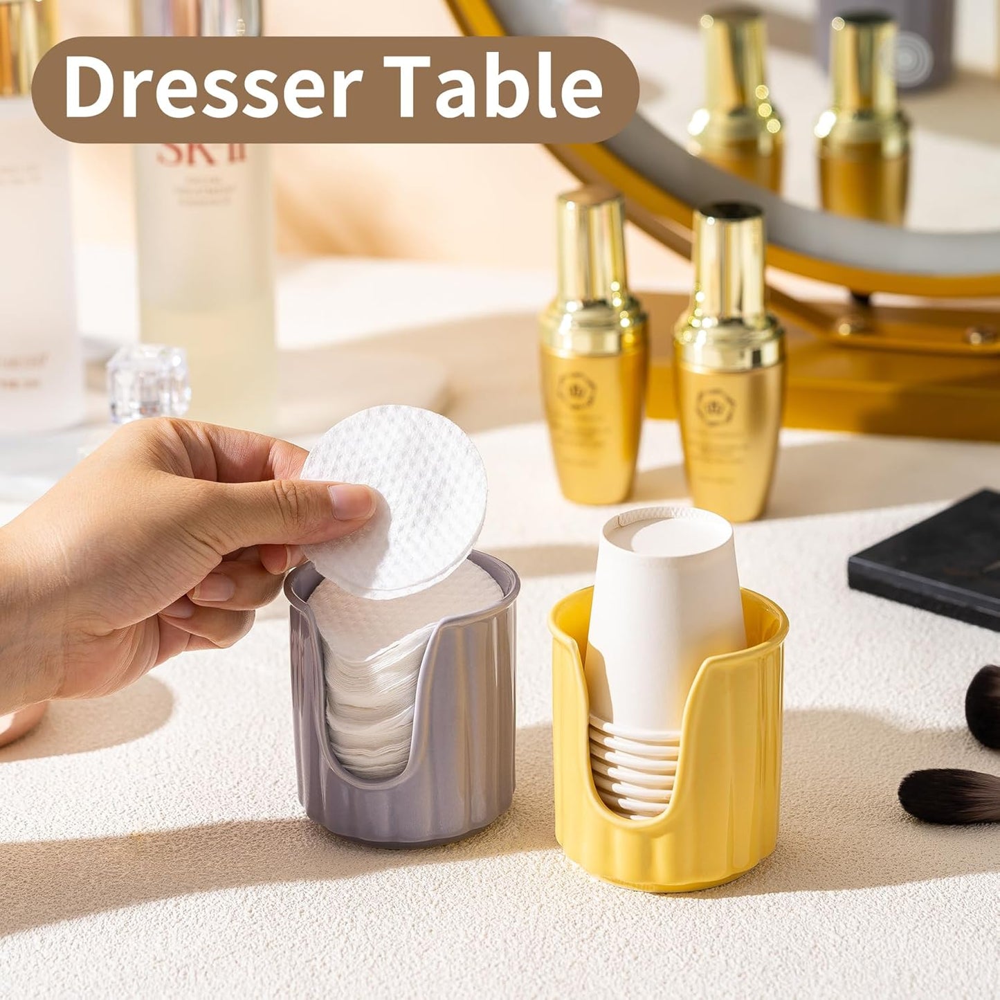 Kid Ceramic Bathroom Cup Dispenser with Stylish Vertical Stripes - Dixiee Cup Dispenser & Mouthwash Cup Holder Holds 3oz Paper Cups for Rinsing Cups on Bathroom Vanity Countertops Glossy Red