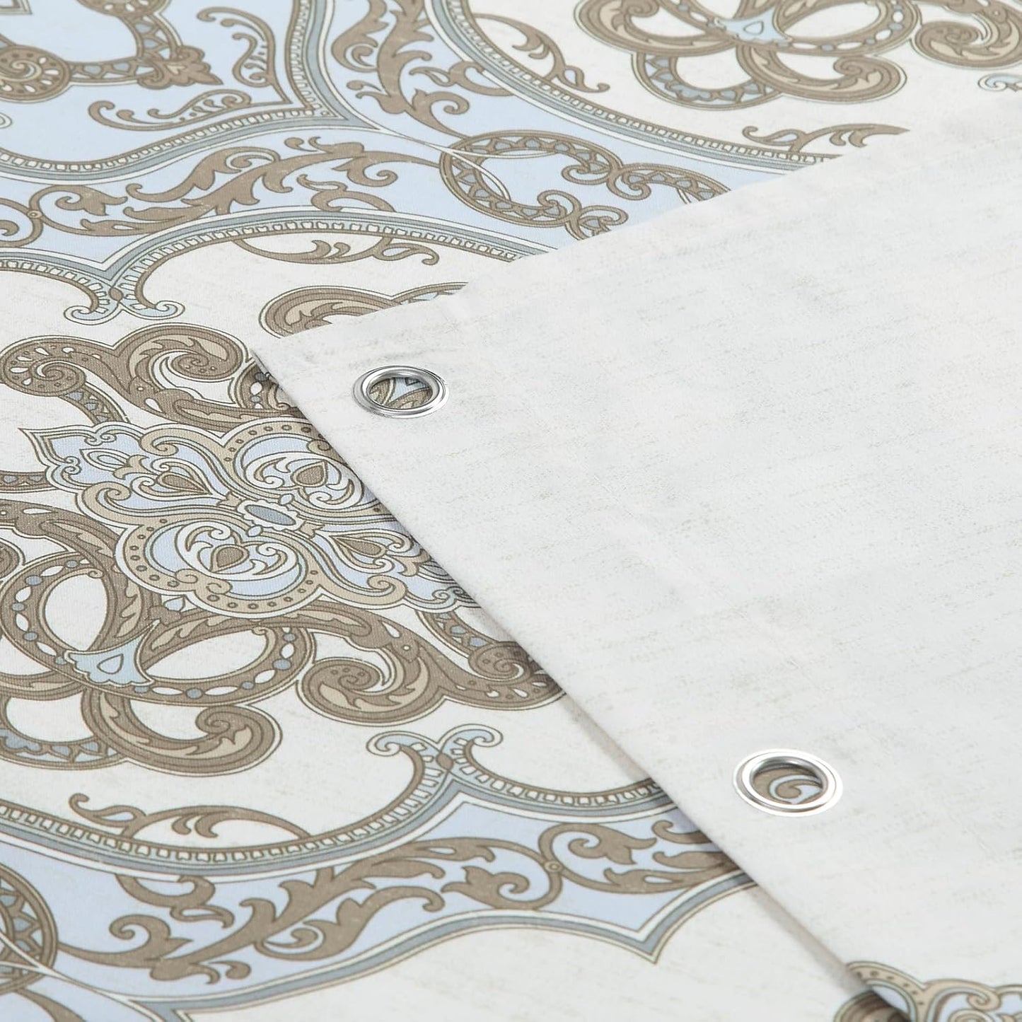 Fabric Shower Curtain 78 Inches Long, Ivory Taupe Blue Moroccan Paisley Pattern Shower Curtains for Bathroom, 72" W x 78" H
