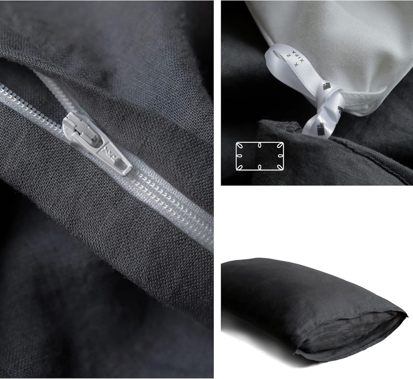 XZ XIFA Dark Grey Linen Duvet Cover Full, 100% Washed French Flax Linen Bedding Set with Zipper Closure, Cooling & Textured Bed Sets for Hot Sleepers(1 Duvet Cover, 2 Pillowcases)