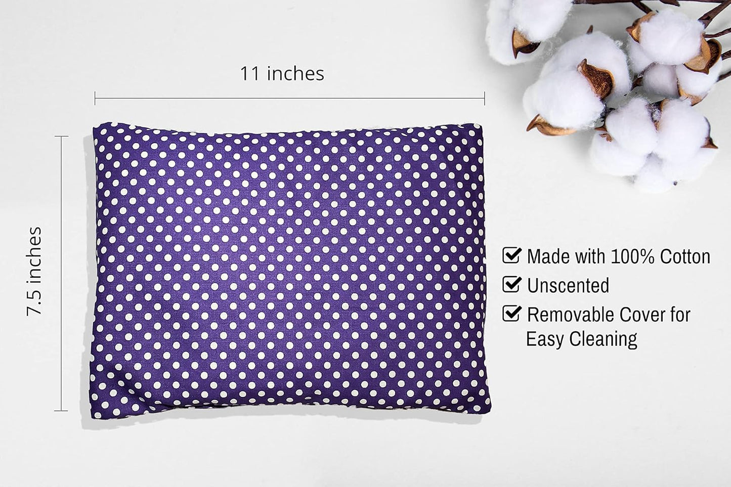 Microwavable Corn Filled Heating Pad and Cold Pack/Washable 100% Cotton Cover (Polka Dot - Purple, 7.5in W x 11in L)
