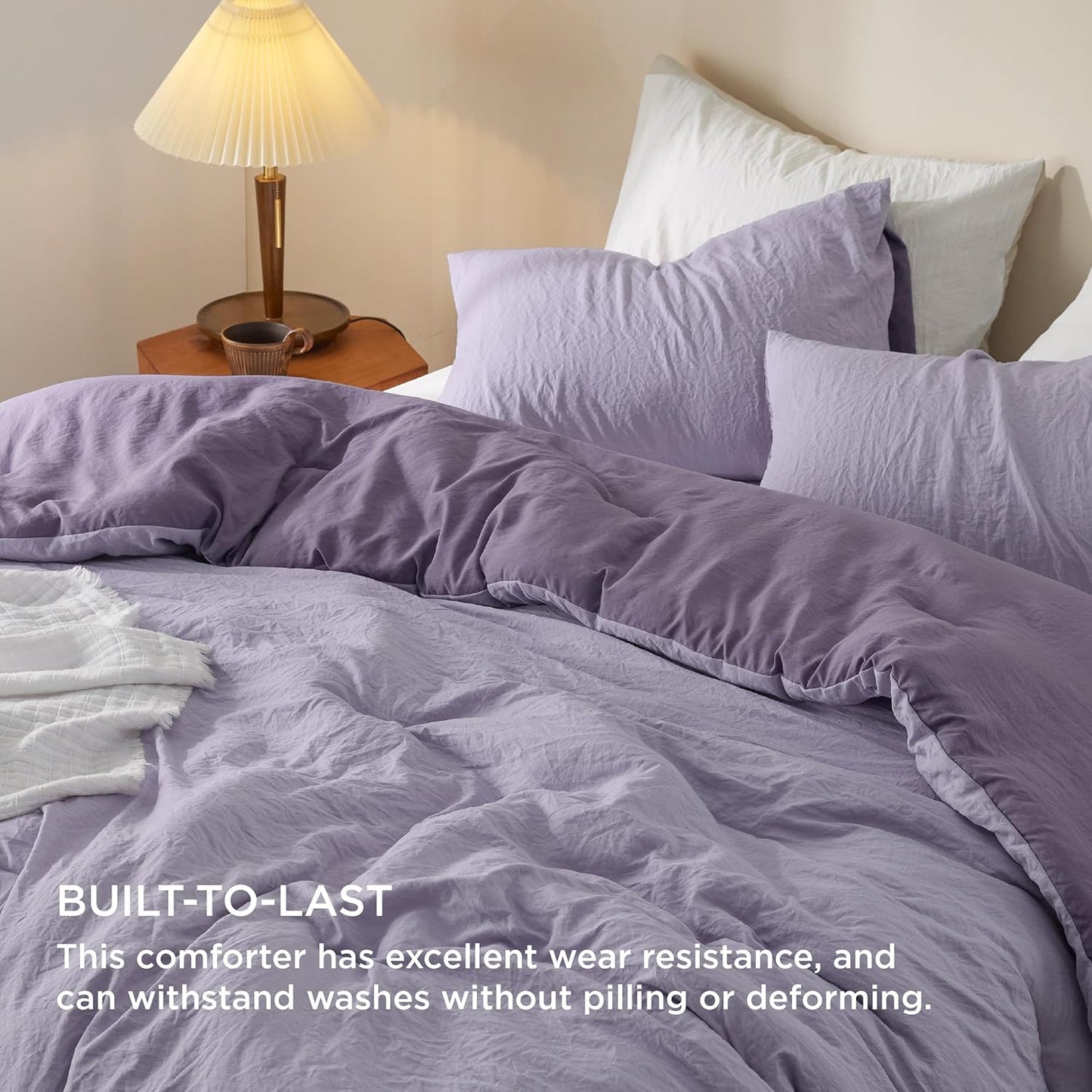 Bedsure Queen Size Comforter Set, Reversible Purple Soft Prewashed Bedding for All Seasons, 3 Pieces Warm Down Alternative Bed Set, 1 Lightweight Comforter (90"x90") and 2 Pillowcases (20"x26")