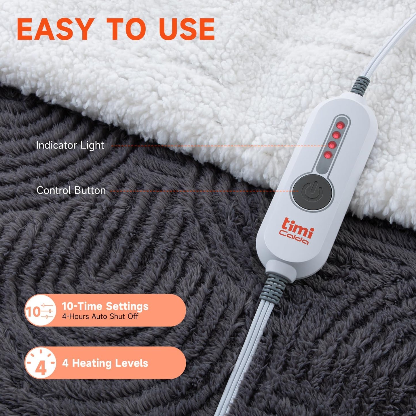 Heated Blanket Queen Size - 84"x90" Cozy Soft Jacquard Heating Blanket with 4 Heat Levels & 10 Hours Auto-Off, Jacquard Fleece, Overheating Protection, Warm Gifts, Grey