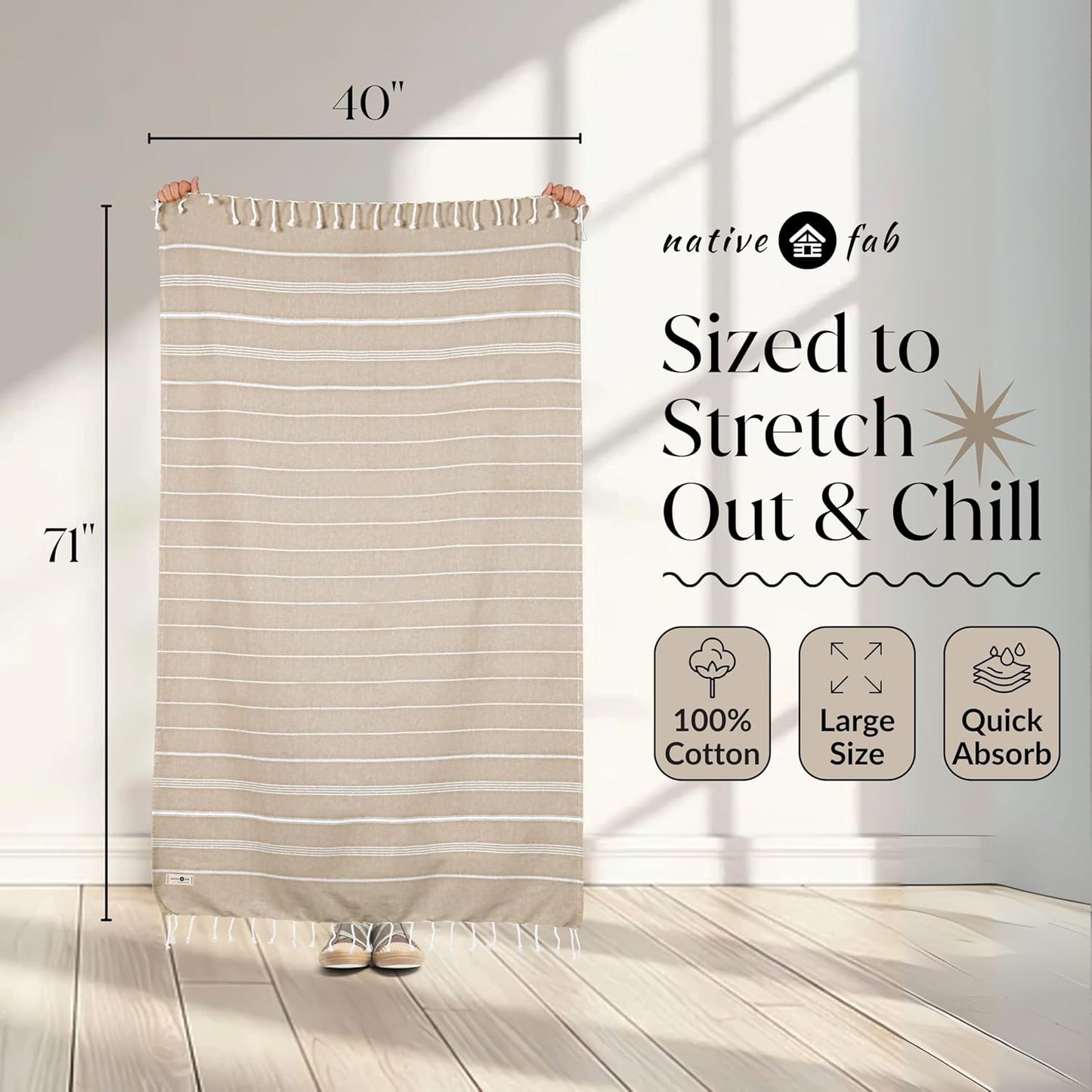 Native Fab Oversized 6 Pack Turkish Towels, 100% Cotton, 40"x71", Thin, Lightweight, Fast Dry, Sand Free, Soft, Compact for Travel, Ideal for Beach, Bath, Pool, Gym, Spa, Summer - Assorted 6 Colors