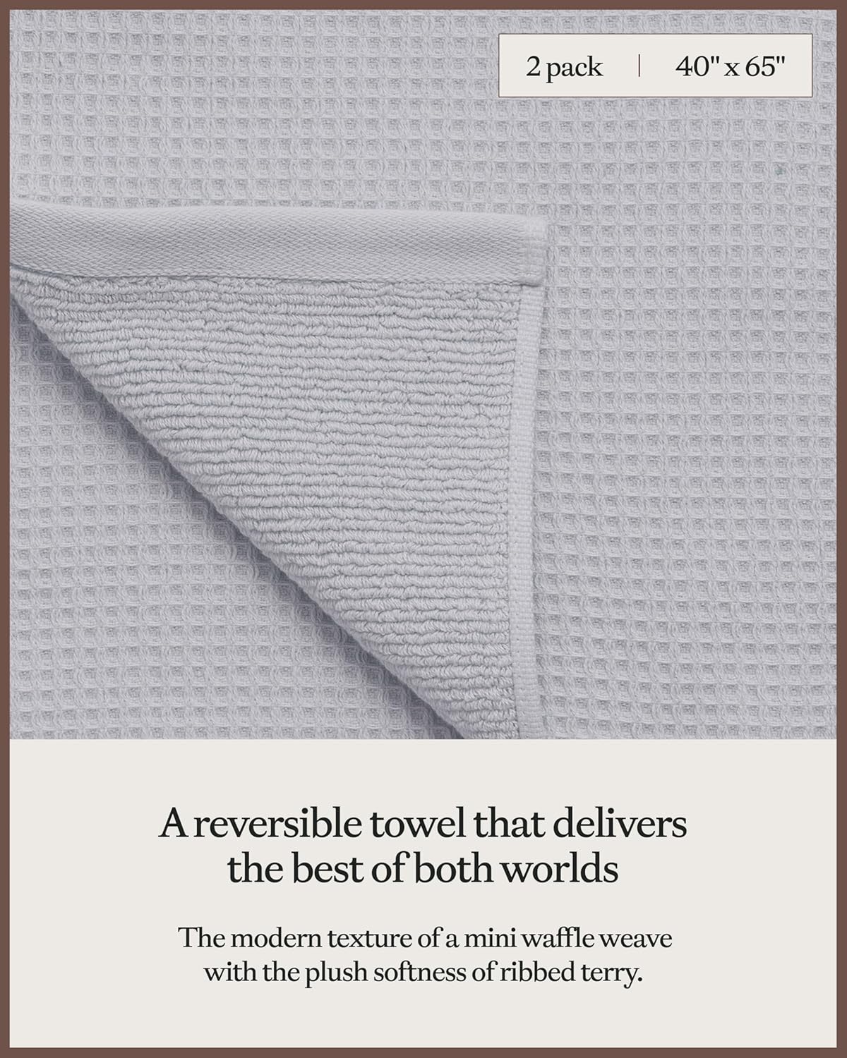 Cozy Earth Waffle Bath Sheets - 60% Cotton 40% Viscose from Bamboo Bath Sheets 40 x 65 Inches - Soft & Absorbent Terry, Reversible Mini Textured Waffle & Weave Pattern - 2 Pack