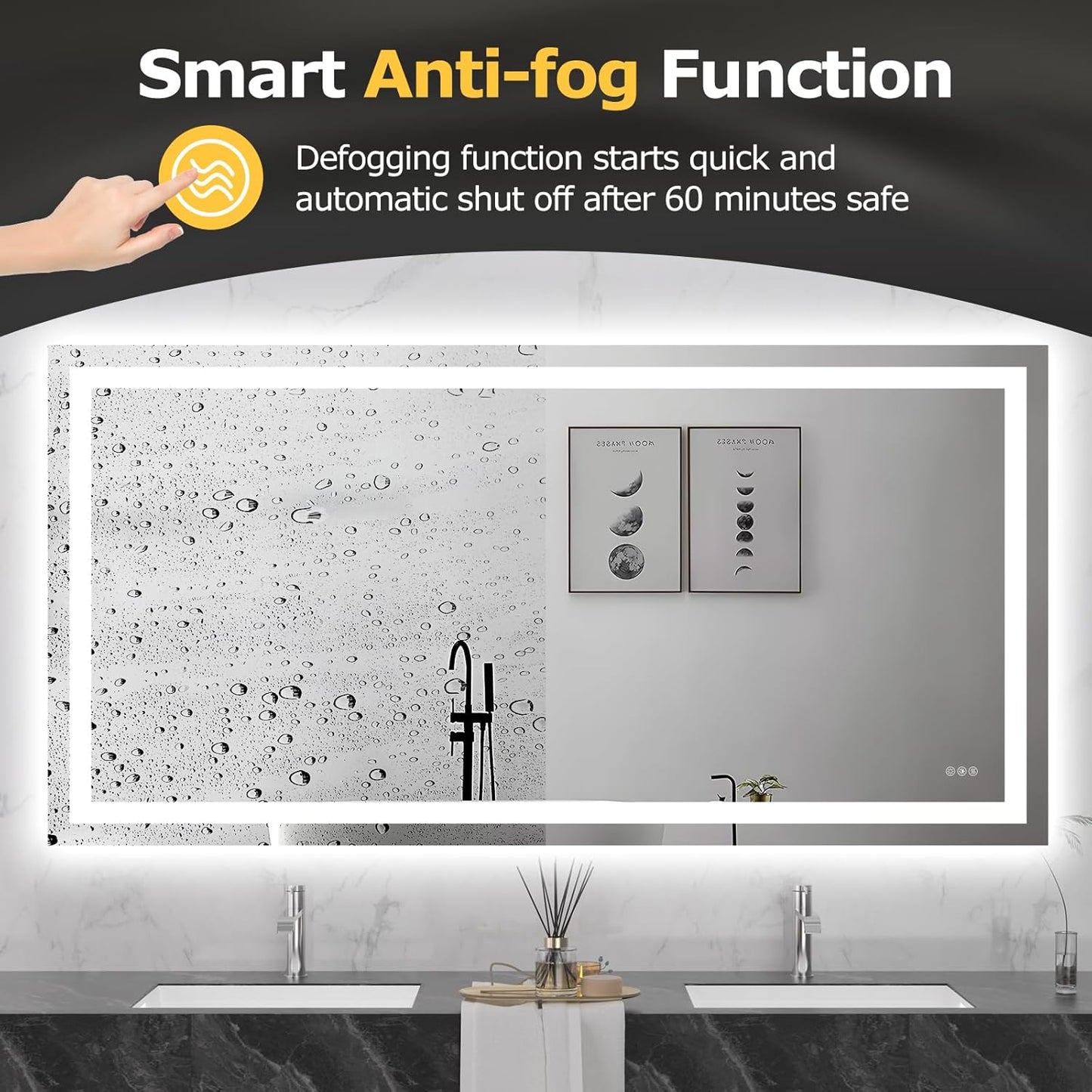 72X36 LED Bathroom Mirror with Lights, Anti-Fog, Dimmable, Backlit + Front Lit, Smart Bathroom Vanity Mirror, Memory Function, Shatterproof, Tempered Glass (Horizontal/Vertical)