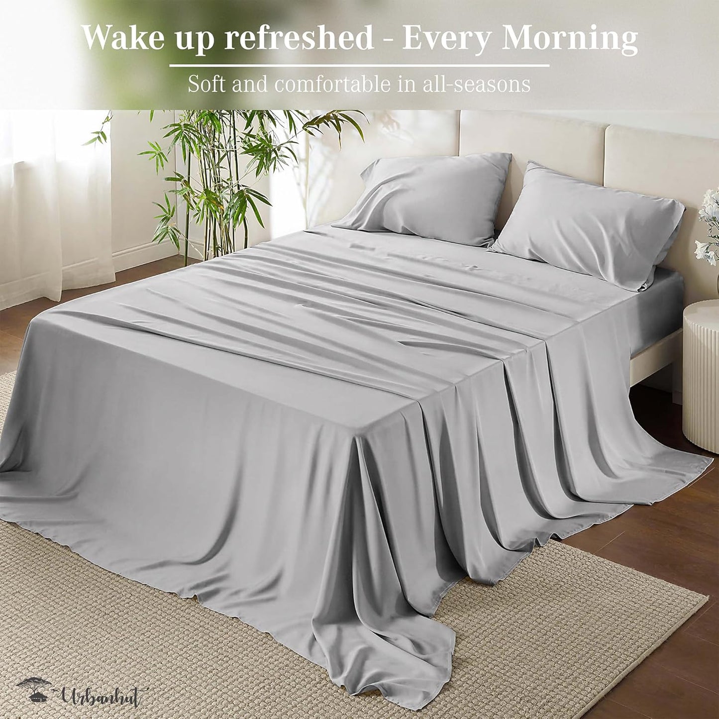 URBANHUT 700 Thread Count Egyptian Cotton Sheets Twin Size, 4Pc Sheet Set Soft Luxury Bed Sheets for Twin Size Bed, Sateen Weave Hotel Sheets, 14'' Elasticized Deep Pocket - Silver Grey