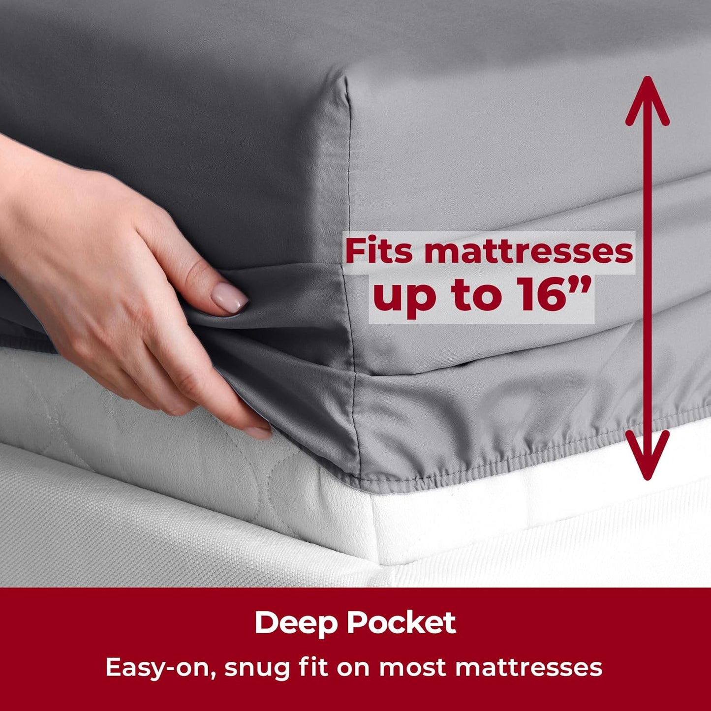 Mellanni Split King Sheets Set - 5 PC Iconic Collection Bedding - Hotel Luxury, Extra Soft, Cooling Bed Sheets - Wrinkle, Fade, Stain Resistant (Split King, Gray)