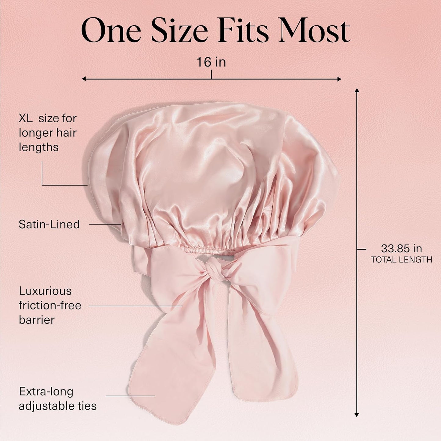 Kitsch XL Satin Bonnet for Sleeping - Softer Than Silk Hair Bonnet For Women - Secure Fit, Adjustable Night Cap For Curly & Textured Hair - Prevents Breakage, Tangles & Thinning - Blush