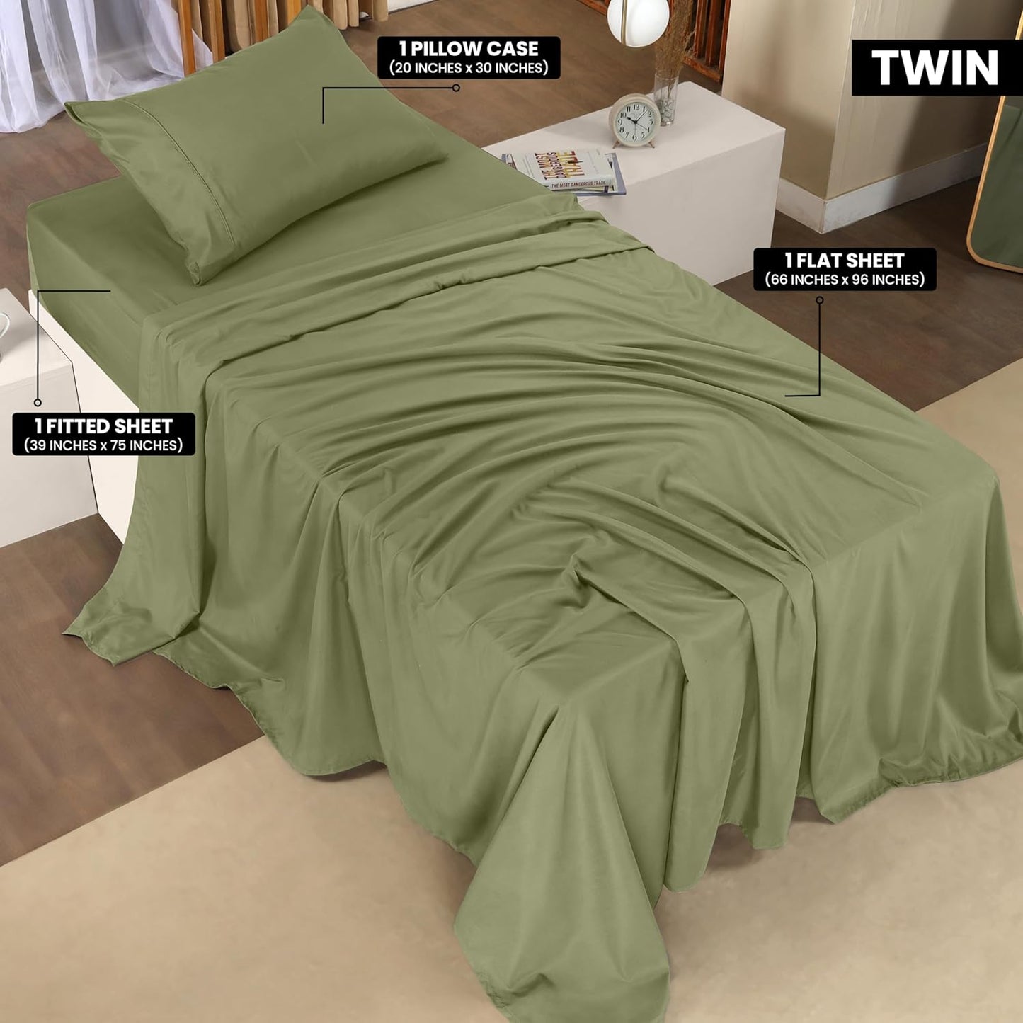 Utopia Bedding Twin Bed Sheets Set - 3 Piece Bedding - Brushed Microfiber - Shrinkage and Fade Resistant - Easy Care (Twin, Olive)