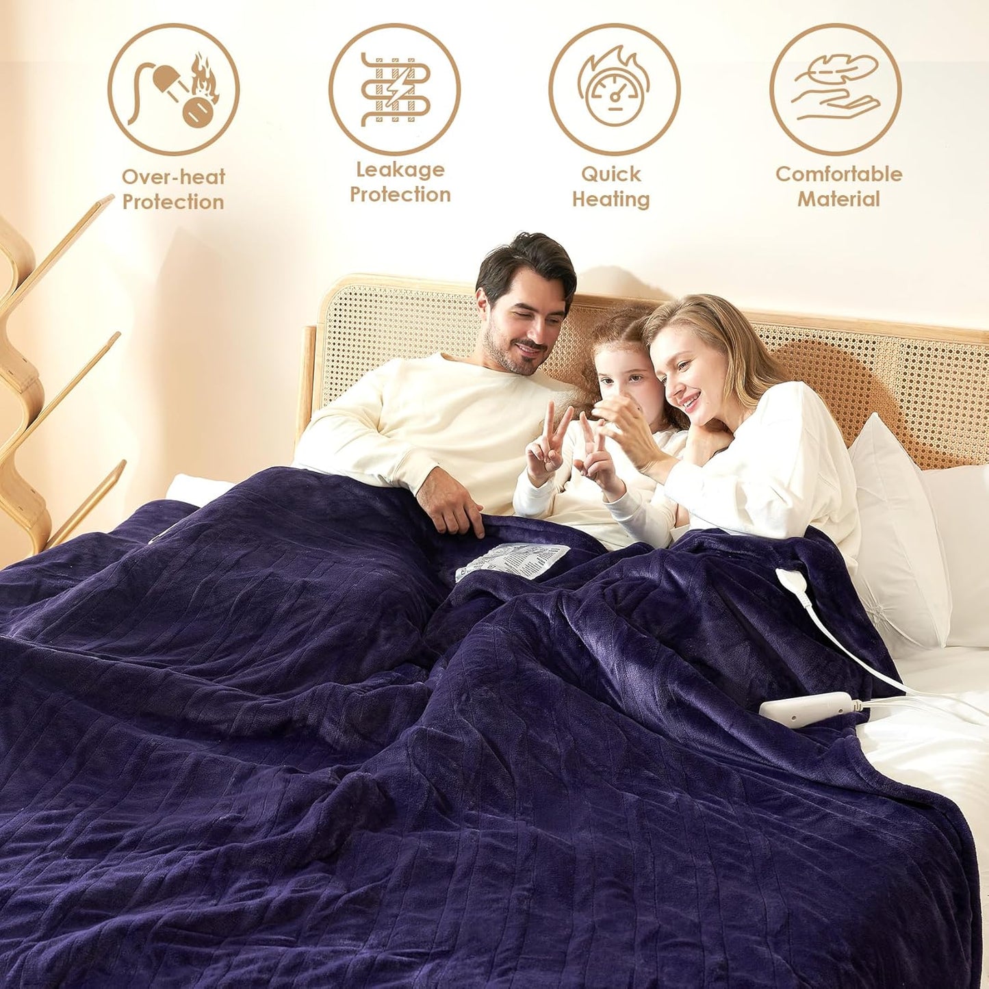 EHEYCIGA Heated Blanket Electric Blanket Queen Size - Heating Blanket with 9 Heating Levels & 10 Hours Auto Off, Soft Cozy Sherpa Washable Dual Control Blanket with Fast Heating, 84 x 90 Inches