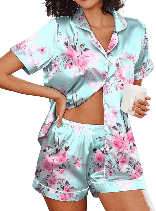 Ekouaer Pajamas for Women Set Silk Satin Pjs Shorts Sleepwear 2 Piece Loungewear S-XXL
