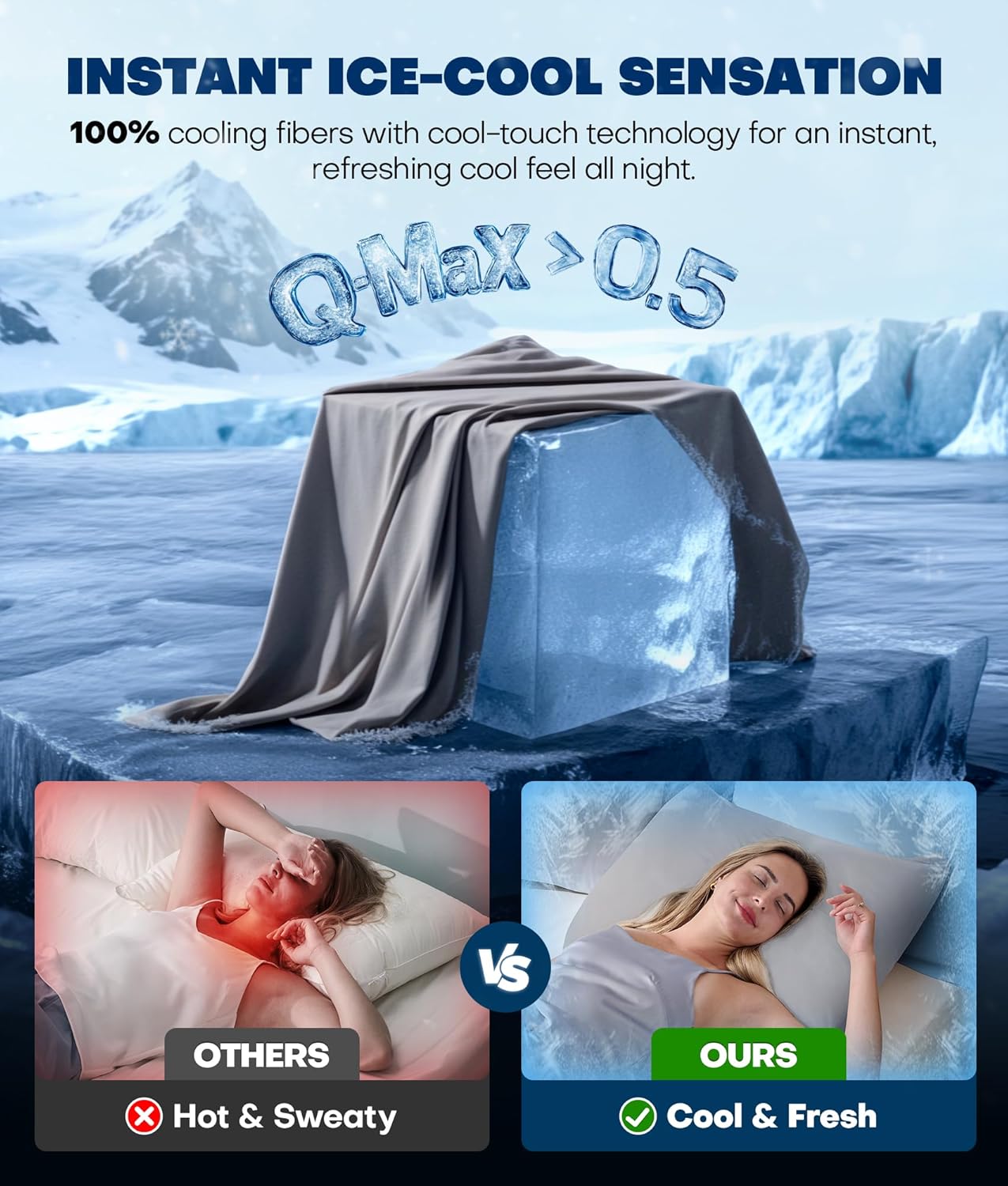 Ultra-Chill Cooling Pillowcase Set of 2 for Hot Sleepers, Softer Than Silk Pillow Cases for Protecting Hair & Skin, Breathable Bed Pillow Covers w/Zipper, Gifts for Women & Men(Light Gray, King)