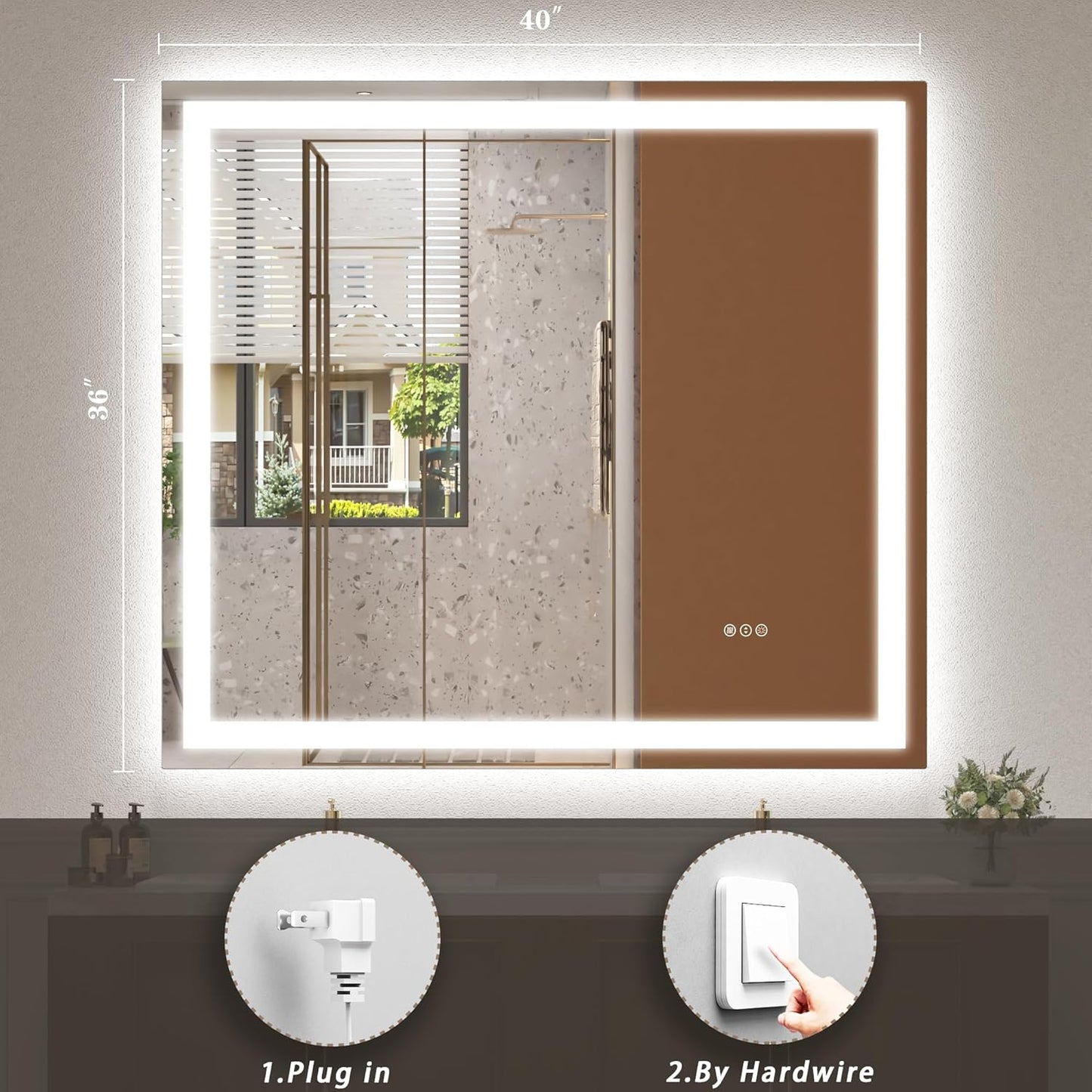 40 x 36 LED Bathroom Mirror for Wall, Lighted Vanity Mirror, Dimmable, Anti-Fog, Shatter-Proof, ETL Listed (Front Lights + Backlit)