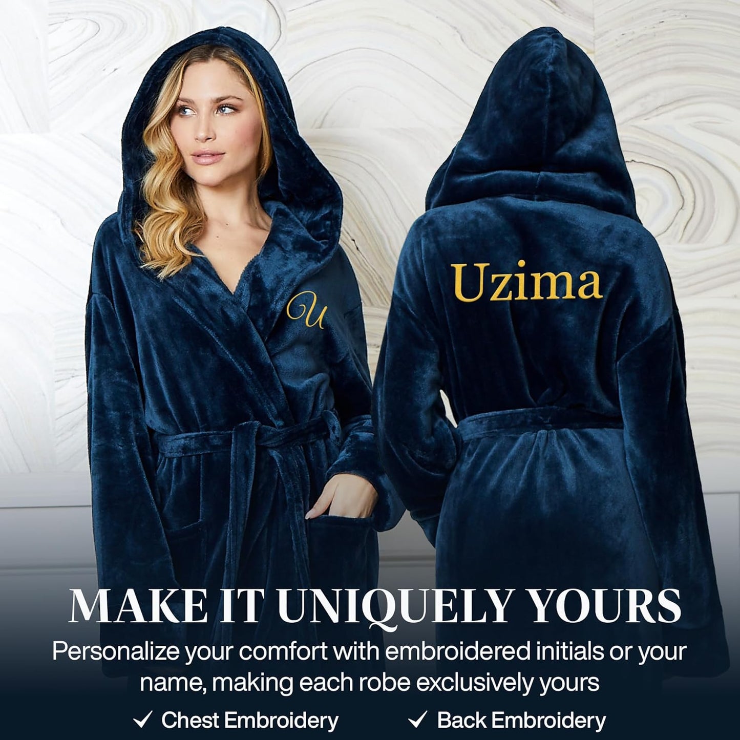 Lotus Linen Plush Robes for Women - Soft Bathrobe, Custom Monogram, Warm Fleece Robe with Pockets