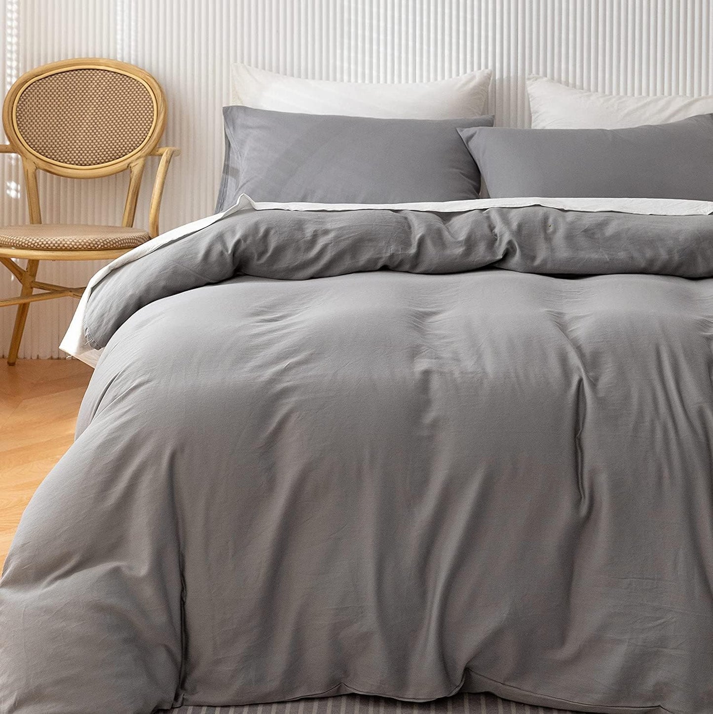 Queen Duvet Cover 1000 Thread Count 100% Egyptian Cotton Luxury Hotel Quality Silver Grey Quilt Cover & Pillow Sham - 3 PC All Season Duvet Cover Set with Zipper Closure, Corner Ties
