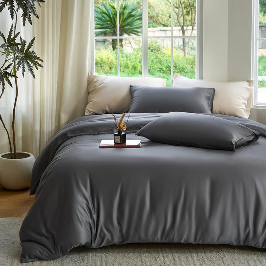 DOZ Duvet Cover Set, 100% Viscose derived from Bamboo, Organically Grown, Buttery Soft, Cooling Duvet Covers, High GSM, 1 Duvet Cover and 2 Pillowcases, 90"x90" (Storm, Full/Queen)