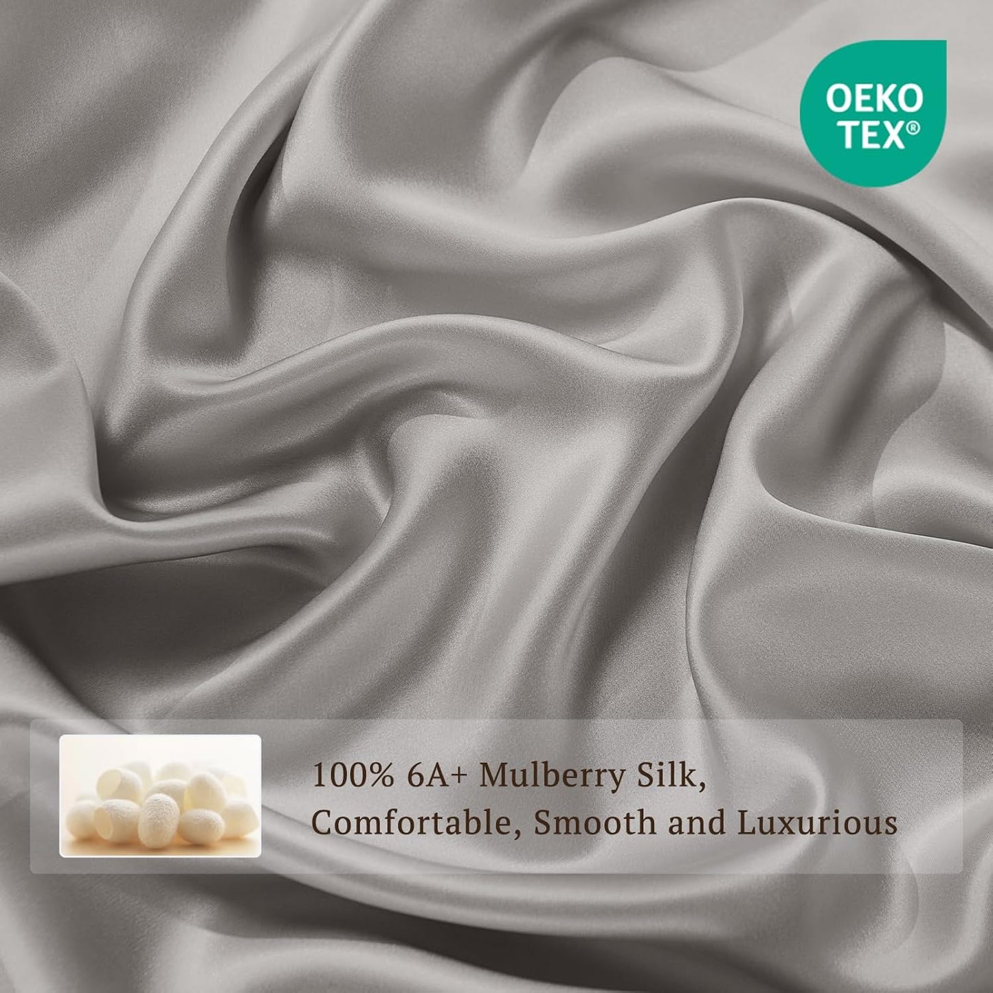 THXSILK 100% Pure Mulberry Silk Duvet Cover Set 3 Piece, 6A+ Grade Luxury Soft Bedding Silk Sheets for Hair and Skin, 1 Pcs Duvet/Quilt/Comforter Cover with 2 Zippered Pillowcases (Grey, Cal. King)