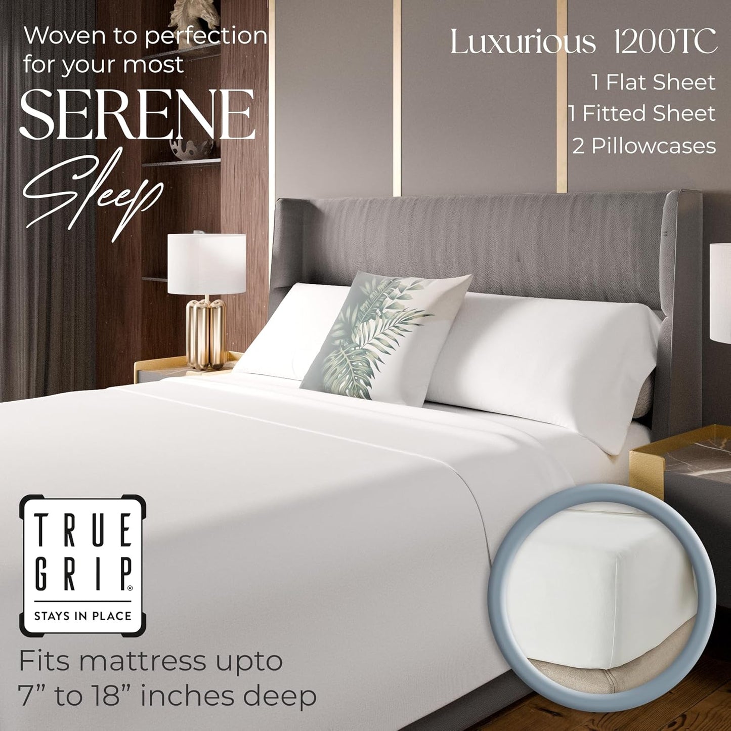 1200 Thread Count Queen Size Sheets Set White, Ultra Soft Cotton Rich Easy Care Sateen Sheets, Moisture Wicking Bed Sheet with Deep Pocket (1 Flat Sheet, 1 Fitted Sheet & 2 Pillowcases)