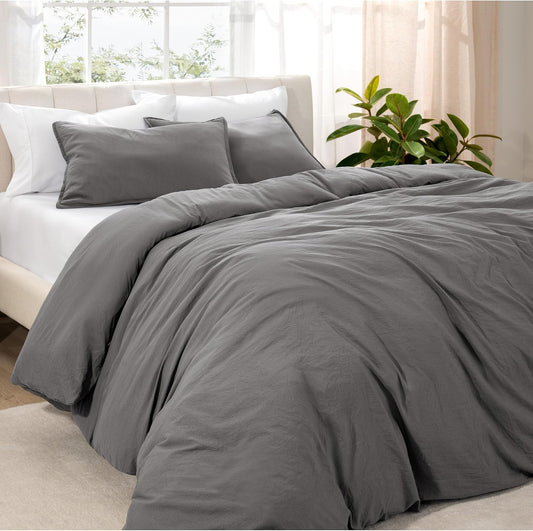 Bare Home Microfiber Duvet Cover Set - Ultra Soft Washed Microfiber - King/California King - Linen-Like Look - Easy Care - Breathable Fabric - Our Softest Duvet Cover Set (King/Cal King, Grey)