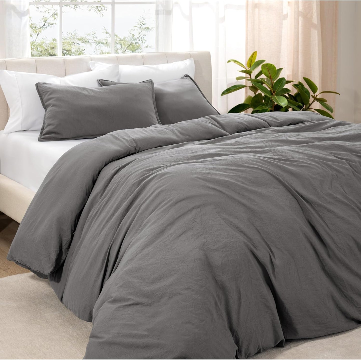 Bare Home Microfiber Duvet Cover Set - Ultra Soft Washed Microfiber - Oversized Queen Size - Linen-Like Look - Easy Care - Breathable Fabric - Our Softest Duvet Cover Set (Oversized Queen, Grey)