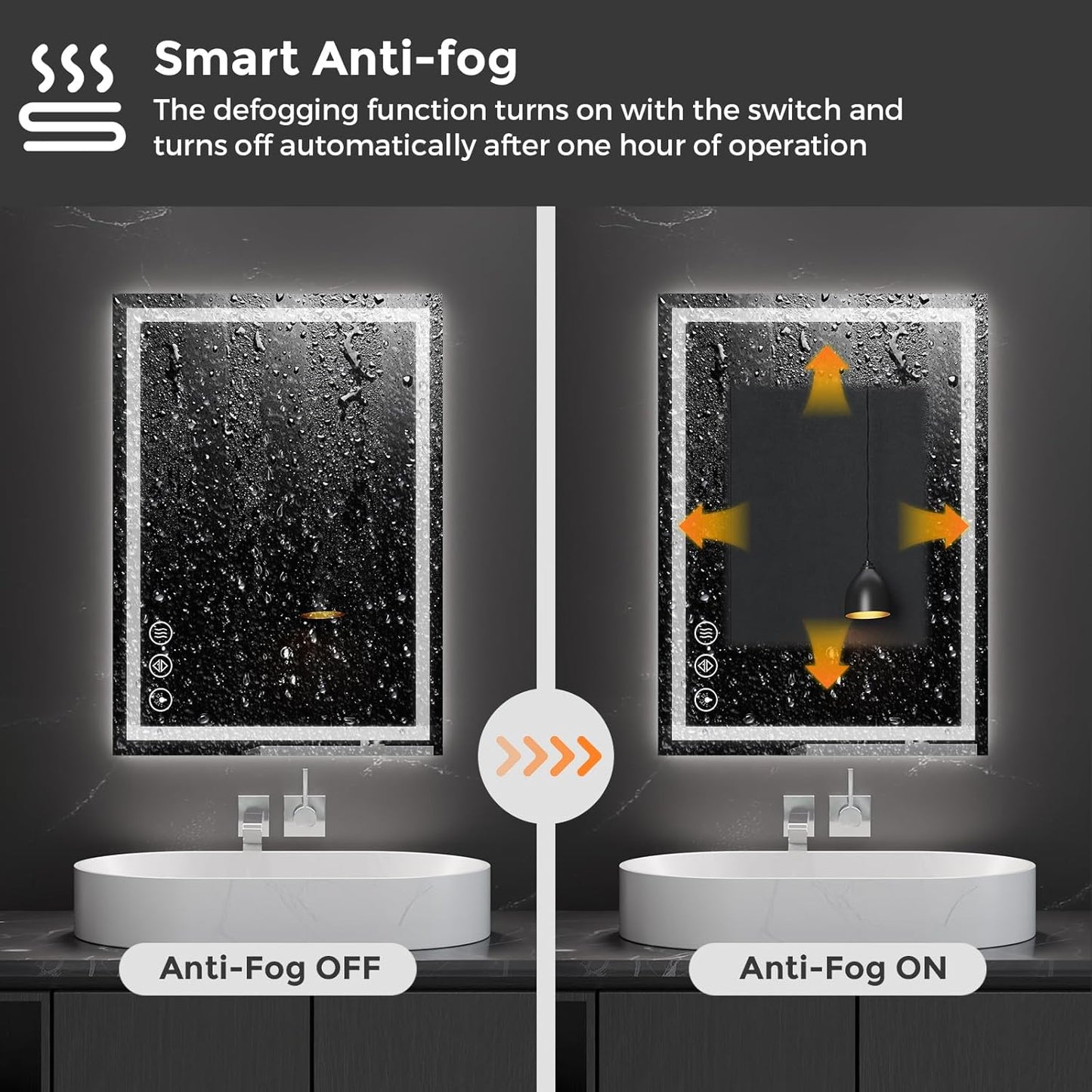 Koonmi 20x28 LED Bathroom Mirror, Backlit + Front Lit, LED Bathroom Mirror with Lights for Wall, 3 Colors, Anti-Fog, Dimmable Brightness, Memory Function, Tempered Glass
