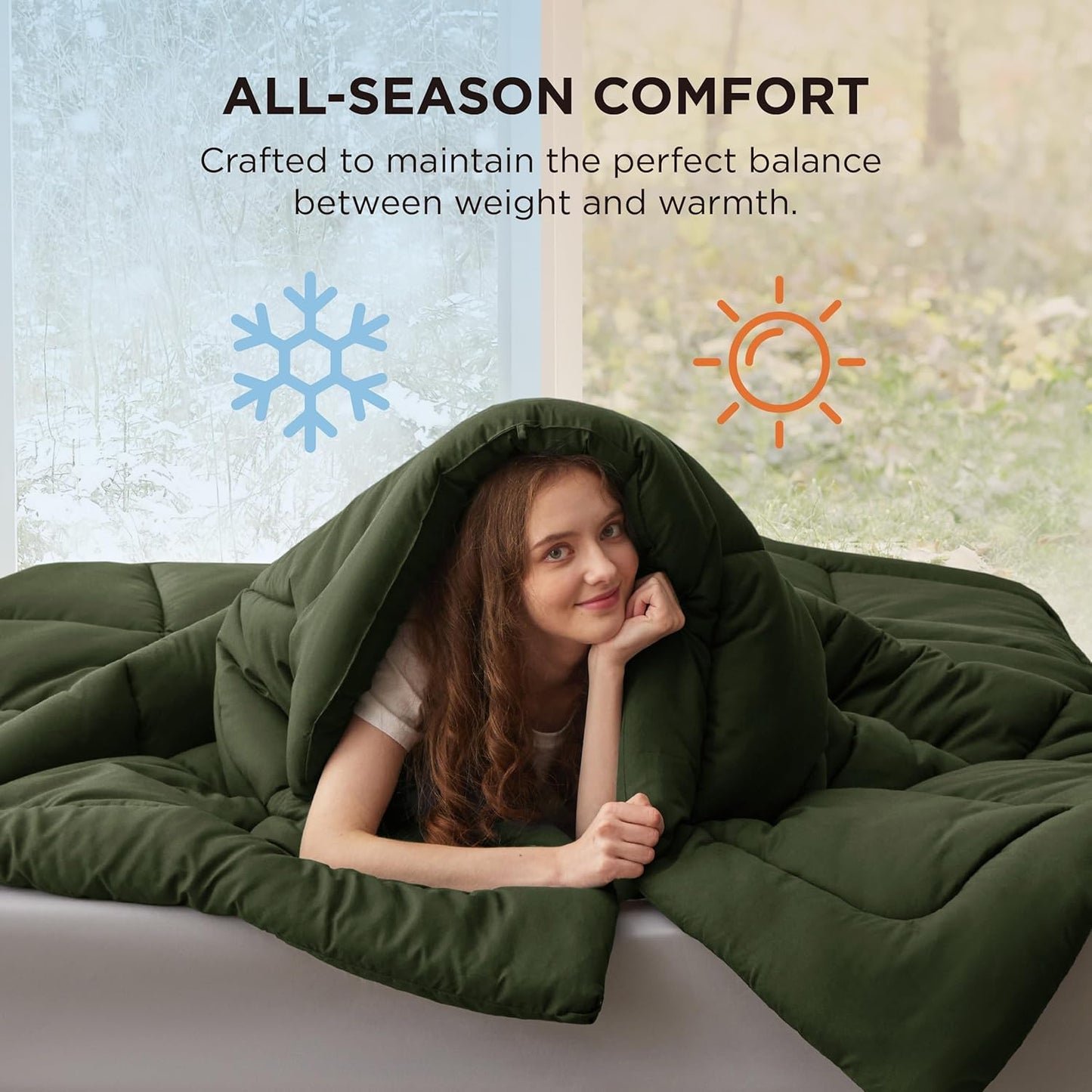 Bedsure Comforter Duvet Insert - Quilted Comforters Queen Size, All Season Duvet, GentleSoft Down Alternative Bedding, with 8 Tabs, Gifts for Women/Men, Olive Green, Queen 88 x 88 Inches