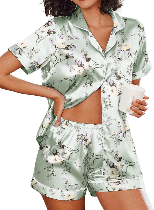 Ekouaer Pajamas for Women Set Silk Satin Pjs Shorts Sleepwear 2 Piece Loungewear S-XXL