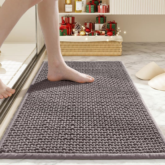 Bathroom Rugs Non Slip Washable, Super Absorbent Thin Bath Mat for Small Quick Dry Low Pile Bathroom Rug, (Light Gray, 24″x16″)