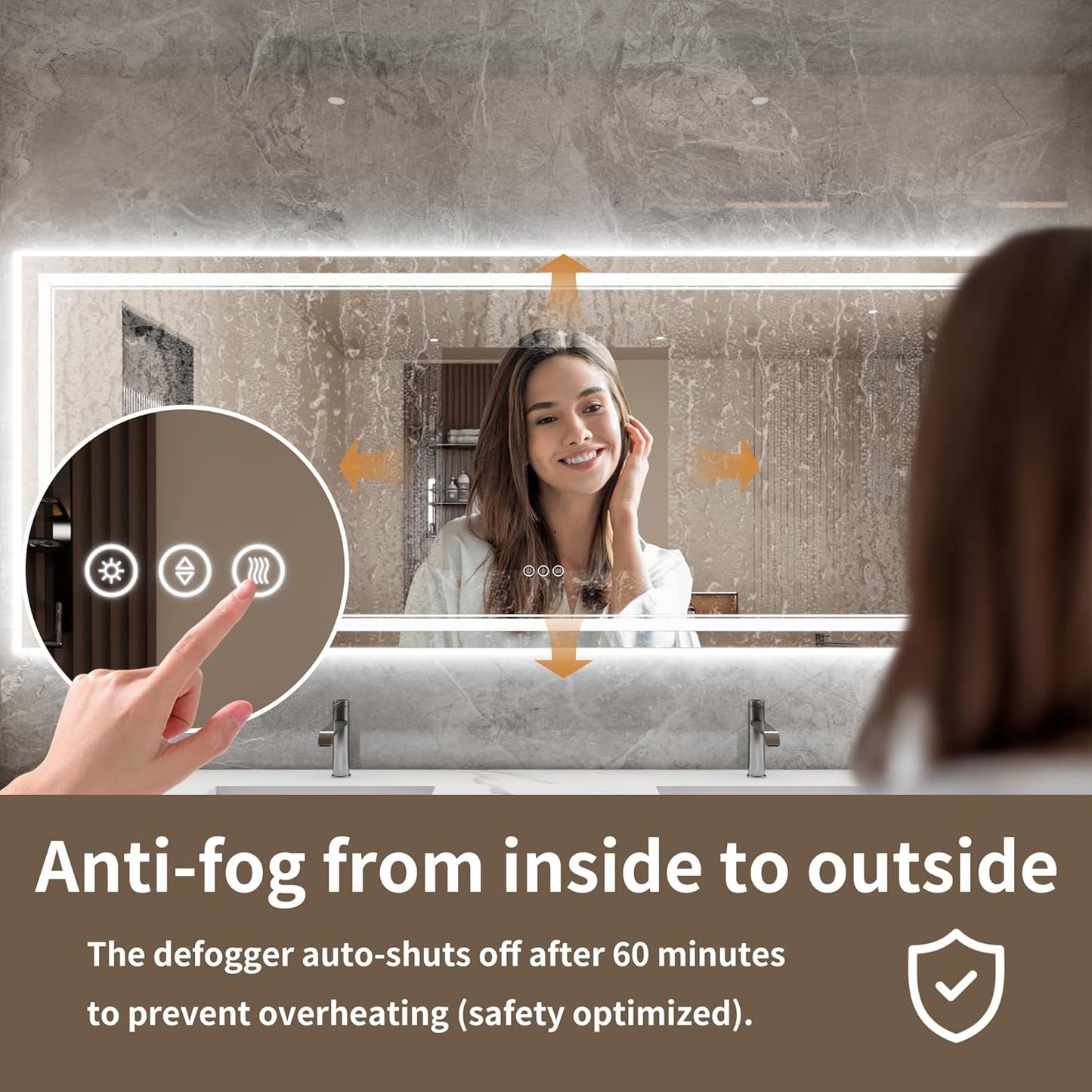 Bathroom Mirror with Lights 36"X96" with Front Light and Backlit, Tempered Glass, Wall Mount Horizontal/Vertical, Stepless Dimmable, 3 Colors, Anti Fog, Bathroom Memory LED Mirror
