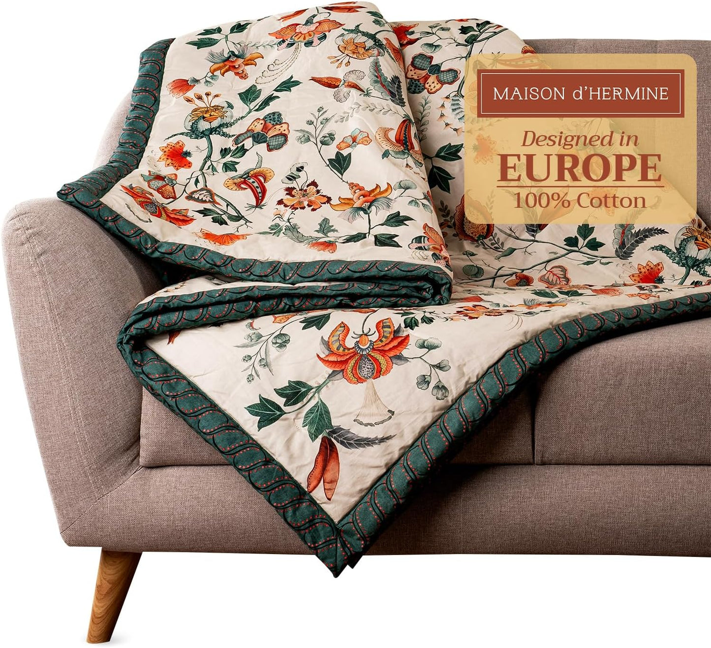 Maison d' Hermine Throw Blanket for Couch Lightweight Soft Warm Breathable Cotton Throw Blankets for Bed Girls Boys Women Men Gifts Sofa Travel Living Room Chair Bedding (50"x60", Dalida)
