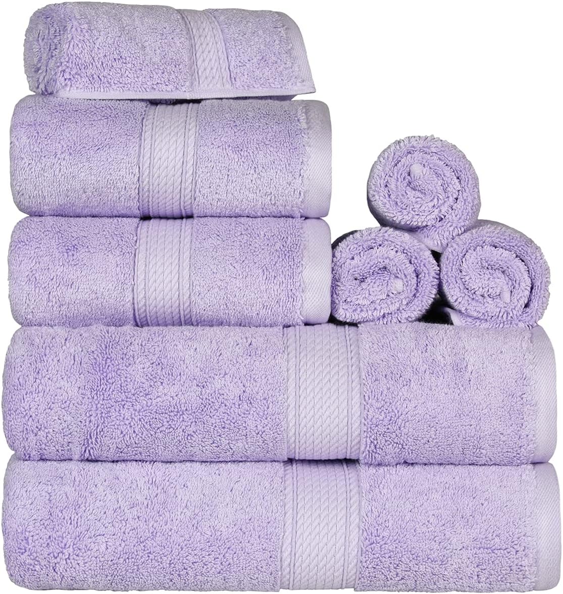 Superior Egyptian Cotton Pile 8 Piece Towel Set, Includes 2 Bath, 2 Hand, 4 Face Towels/Washcloths, Ultra Soft Luxury Towels, Thick Plush Essentials, Guest Bath, Spa, Hotel Bathroom, Purple