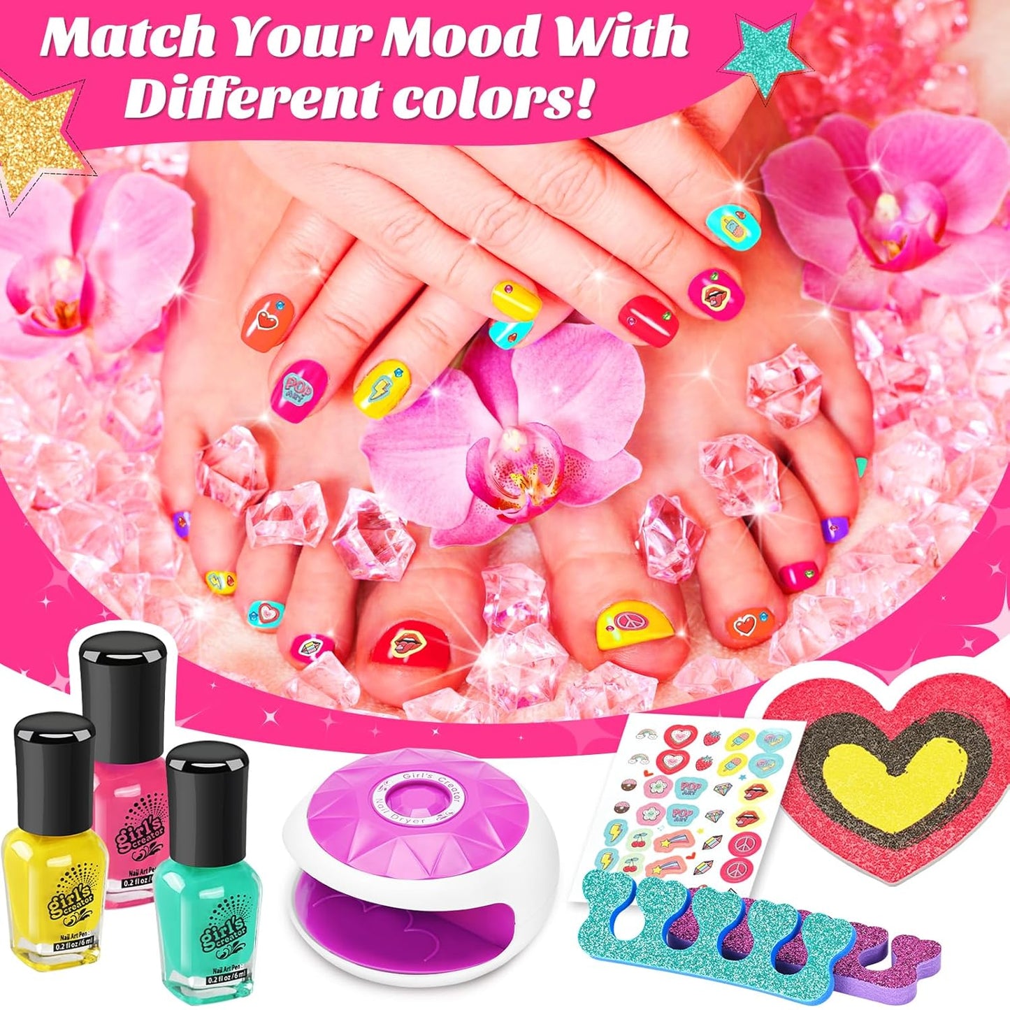 Kids Spa Day Kit with Foot Spa, Nail Dryer & Bath Bombs - Music Foot Soak Tub & Nail Polish Set for Girls Aged 6-12 - Perfect for Christmas or Birthday Gifts