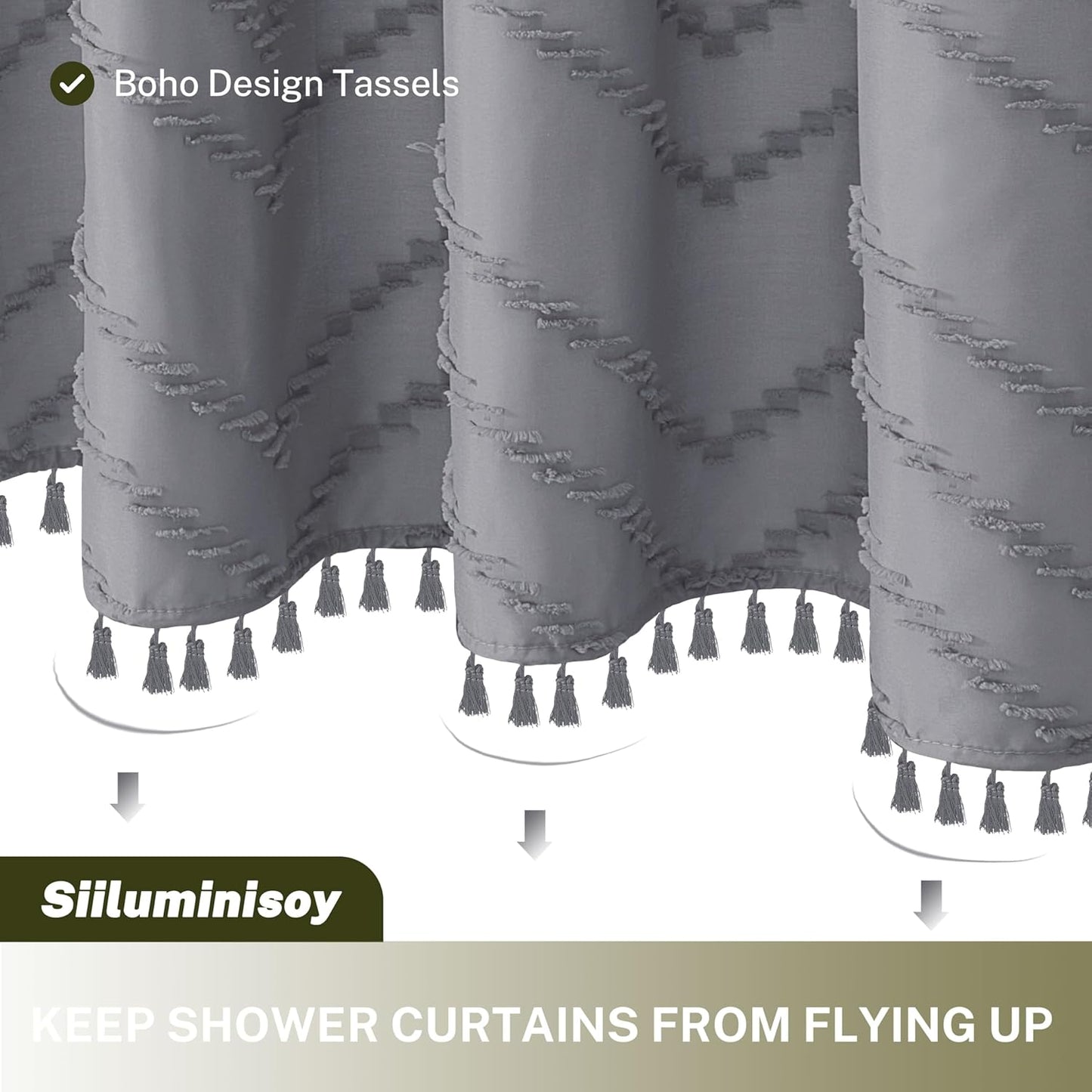 Extra Long Shower Curtains 72 x 78 Inches Tufted Chevron Light Gray Shower Curtains Fabric for Bathroom Modern Shabby Chic Waterproof Cloth Shower Curtain