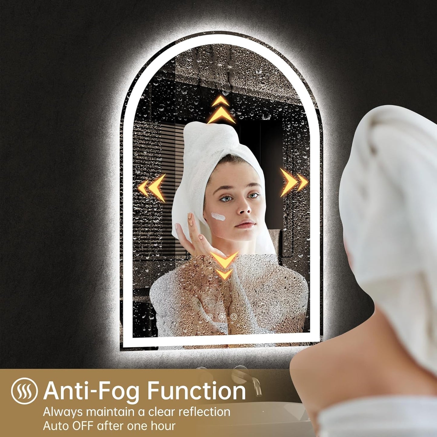 Arched LED Mirror for Bathroom 24"x36"- Frameless Lighted Bathroom Mirror with Lights, Fogless, Dimmable, 3 Color Changing, Shatterproof, Touch Sensor