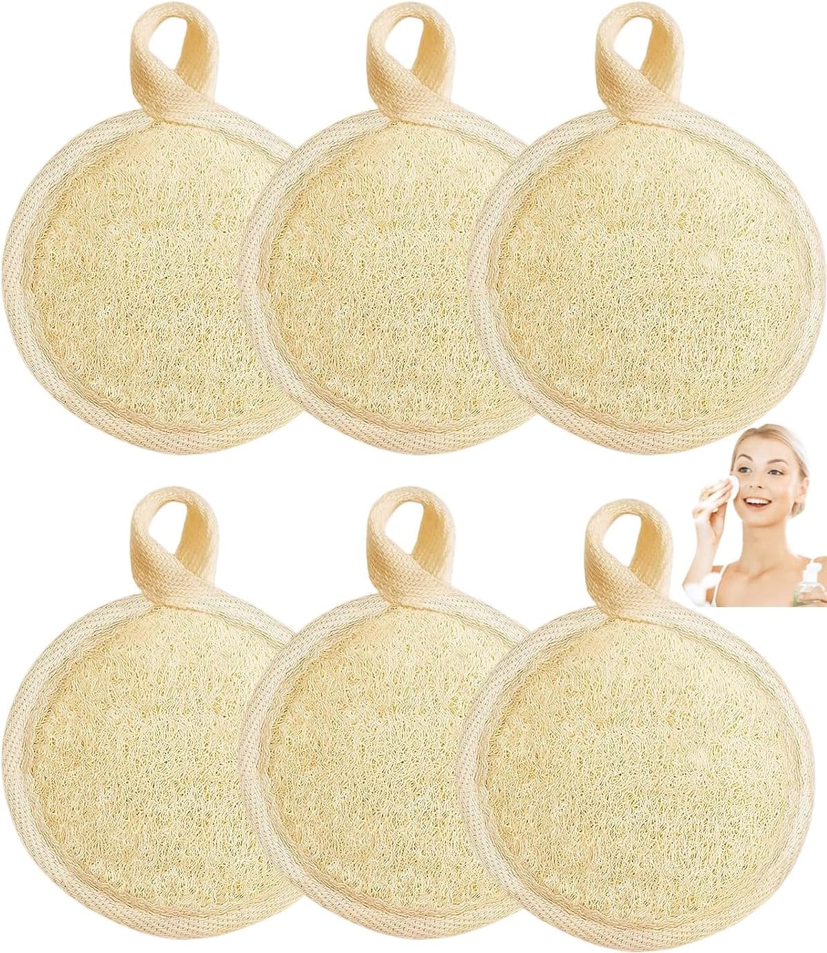 Natural Loofah Exfoliating Face Scrubber,Shower loofah Facial Scrubber exfoliating Pads for Women and Men,Made with Biodegradable Shower loofa Sponge,for Face That Gets You Clean(6 PC)