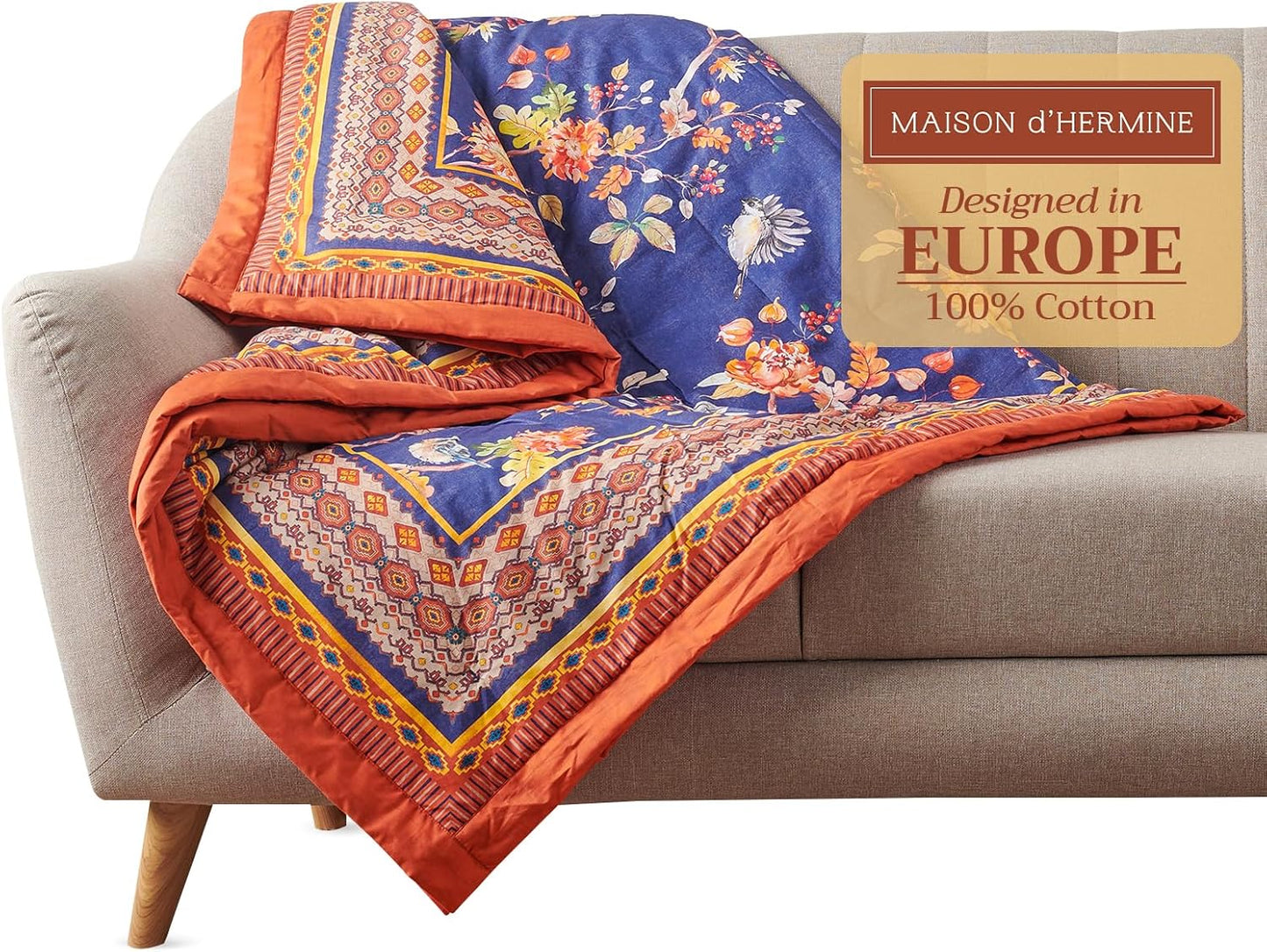 Maison d' Hermine Throw Blanket for Couch Lightweight Soft Warm Breathable Cotton Throw Blankets for Bed Girls Boys Women Men Gifts Sofa Travel Living Room Chair Bedding (60"x80", Kelim)