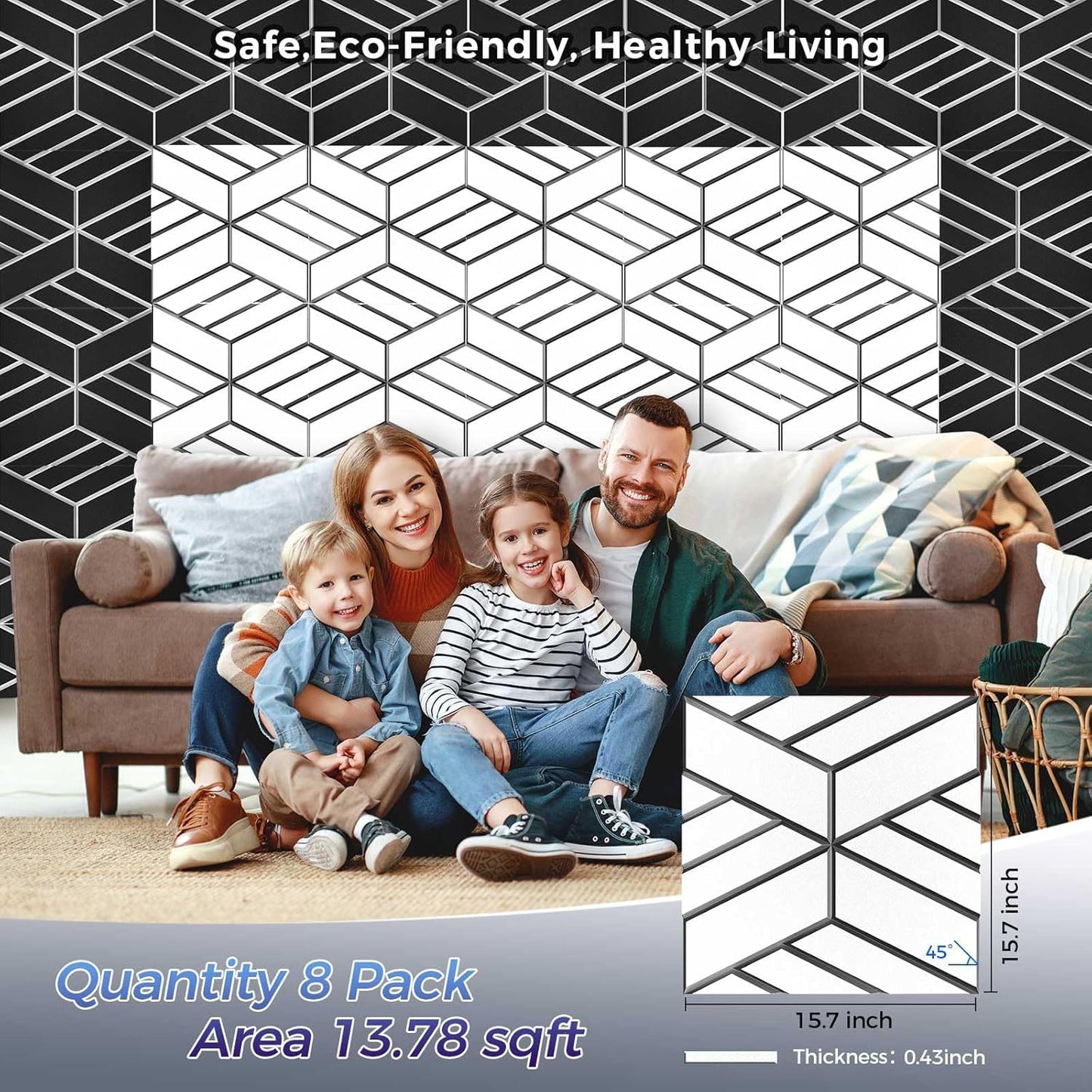 8 Pack 2-Layer Soundproof Wall Panels, 15.7 x 15.7 x 0.43 in Large Sound Proof Foam Panels for Walls, 0.9lb/ft³ High Density, 3D Acoustic Panels,Artistic Noise Dampening Panels White&Black