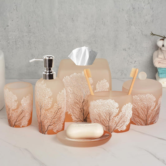 Decozen Bathroom Accessories Set 6Pcs – Soap Dispenser, Toothbrush Holder, Tumbler, Soap Dish & Cotton Swab Jar – Modern Bathroom Decor, Bath Set for Christmas Decor, Carruthers