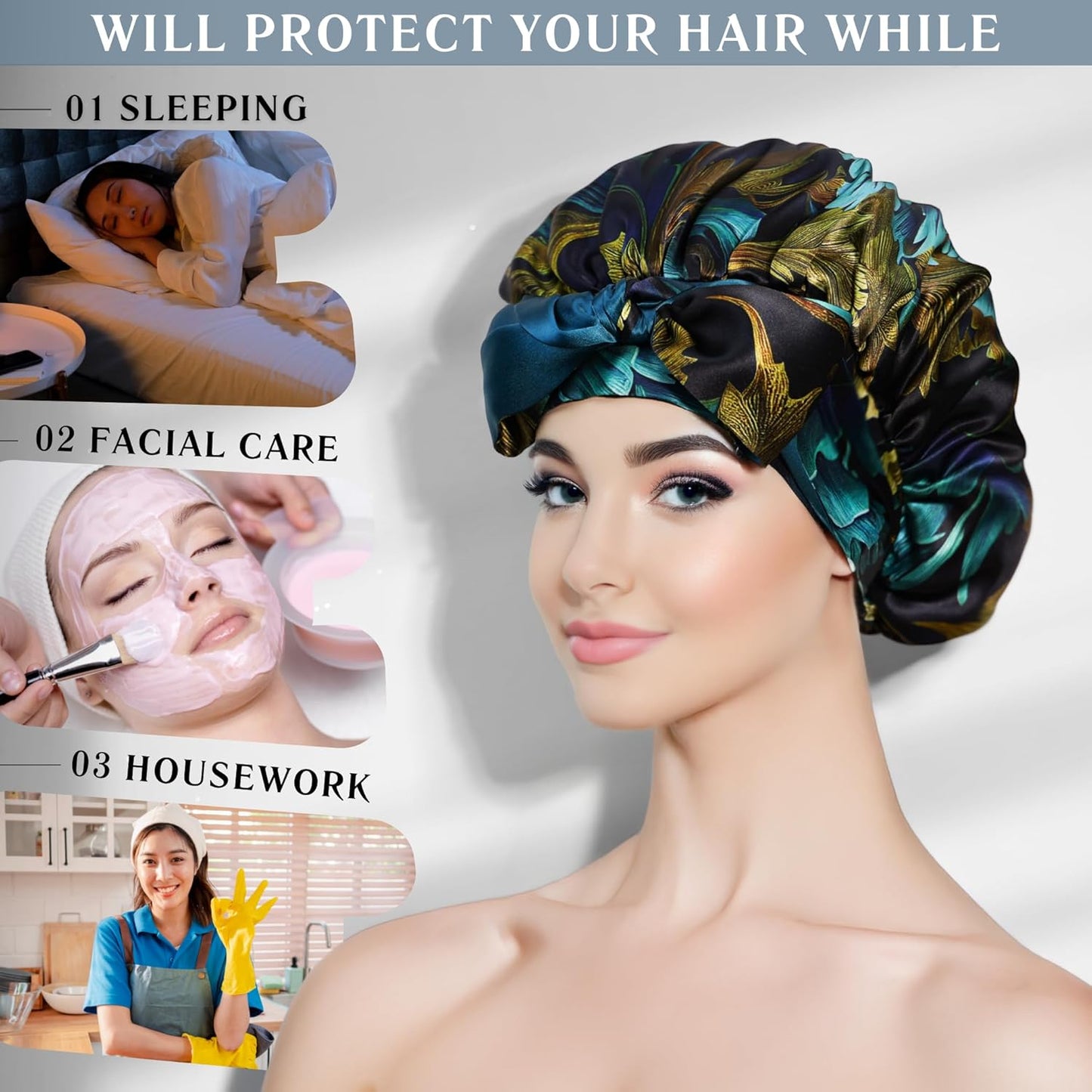100% Mulberry Silk Bonnet for Sleeping Women, Handmade in USA 19 Momme Double Layer Reversible Silk Hair Wrap with Adjustable Ties, Non-Slip Sleep Cap for Curly & Natural Hair