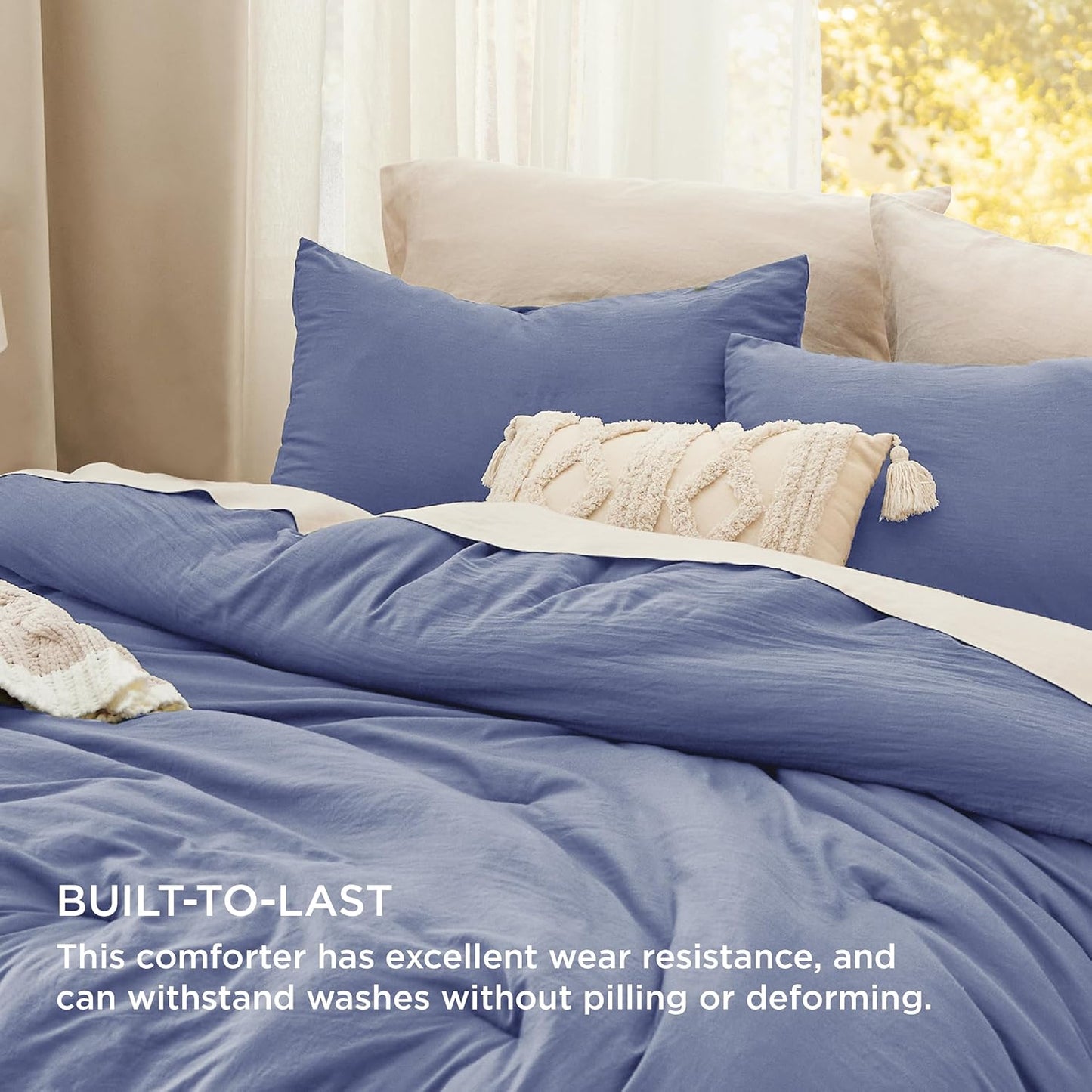 Bedsure Queen Size Comforter Set, Blue Soft Prewashed Bedding for All Seasons, 3 Pieces GentleSoft™ Warm Down Alternative Bed Set, 1 Lightweight Comforter (90"x90") and 2 Pillowcases (20"x26")